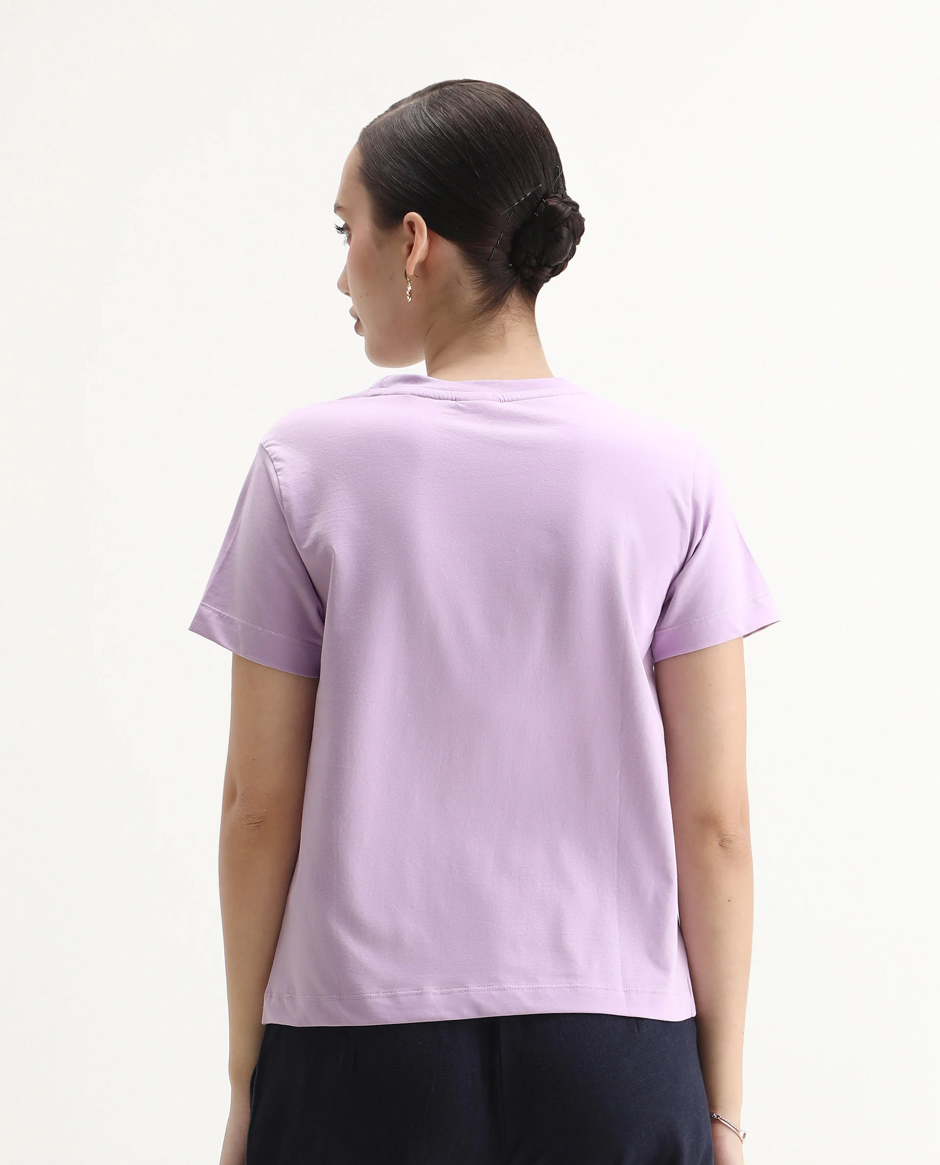 Rareism Women's Prife Light Purple Polyester Blend Crew Neck Graphic Print Regular Fit T-Shirt - Image 7