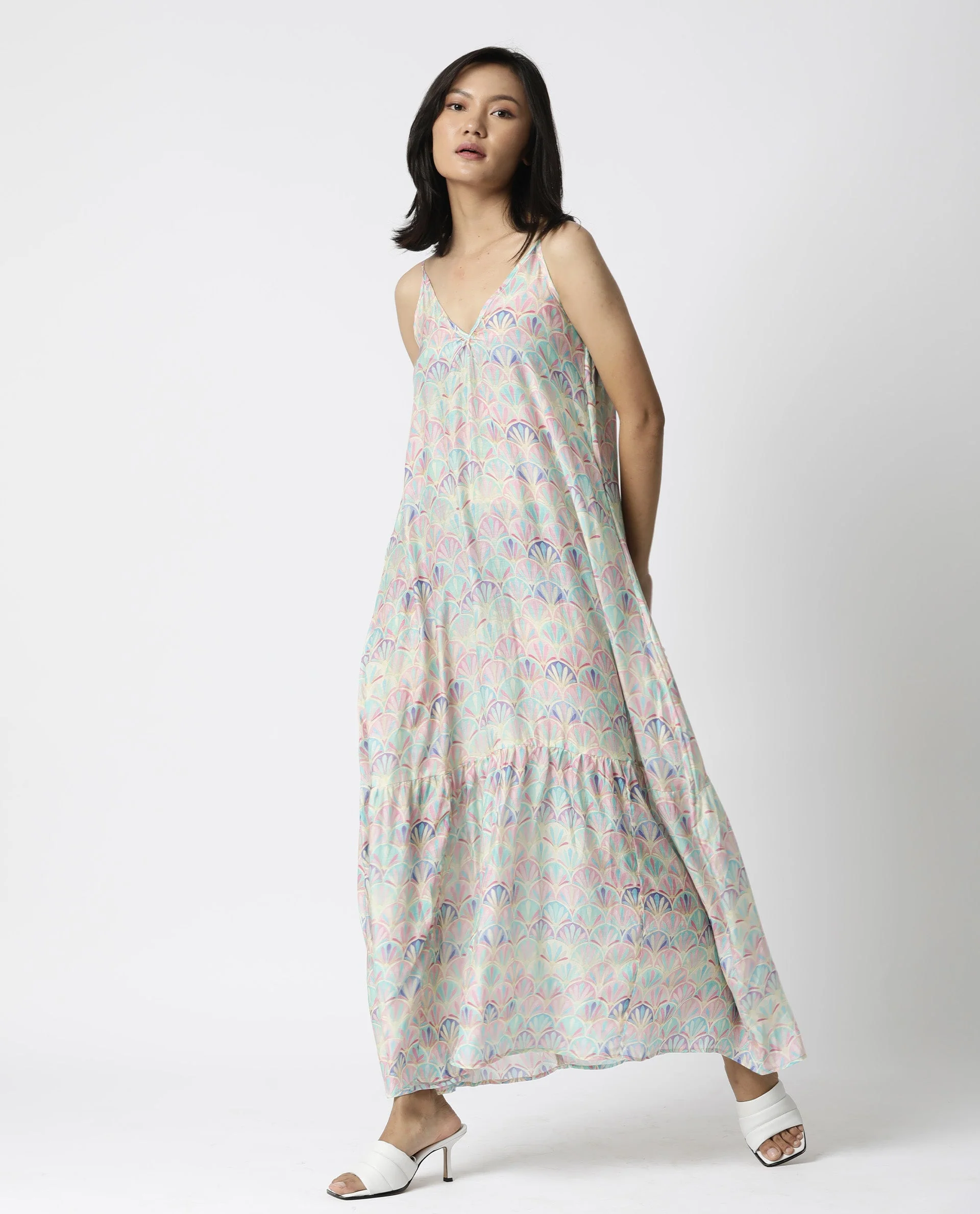 Rareism Women's Prima Pink Collarless Geometric Print Sleeveless Knee Length Regular Fit Dress - Image 2