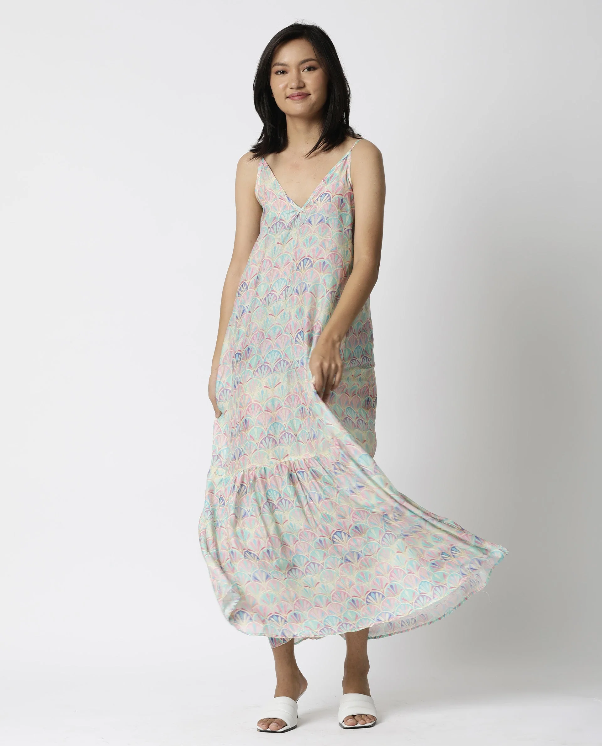 Rareism Women's Prima Pink Collarless Geometric Print Sleeveless Knee Length Regular Fit Dress - Image 3