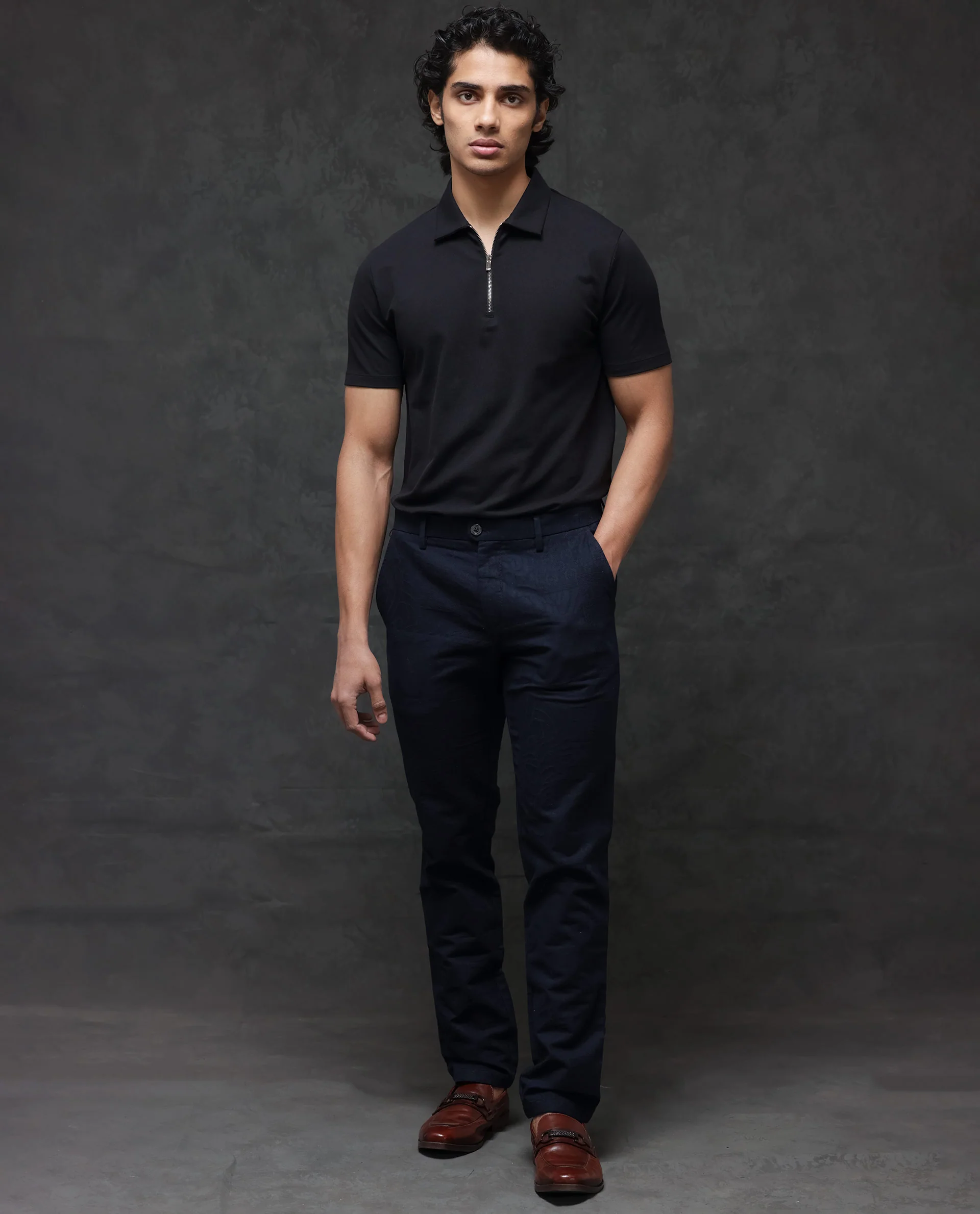 Rare Rabbit Men's Guild Casual Prin 1 Black Cotton Blend Plain Regular Fit Half Sleeve Polo - Image 2