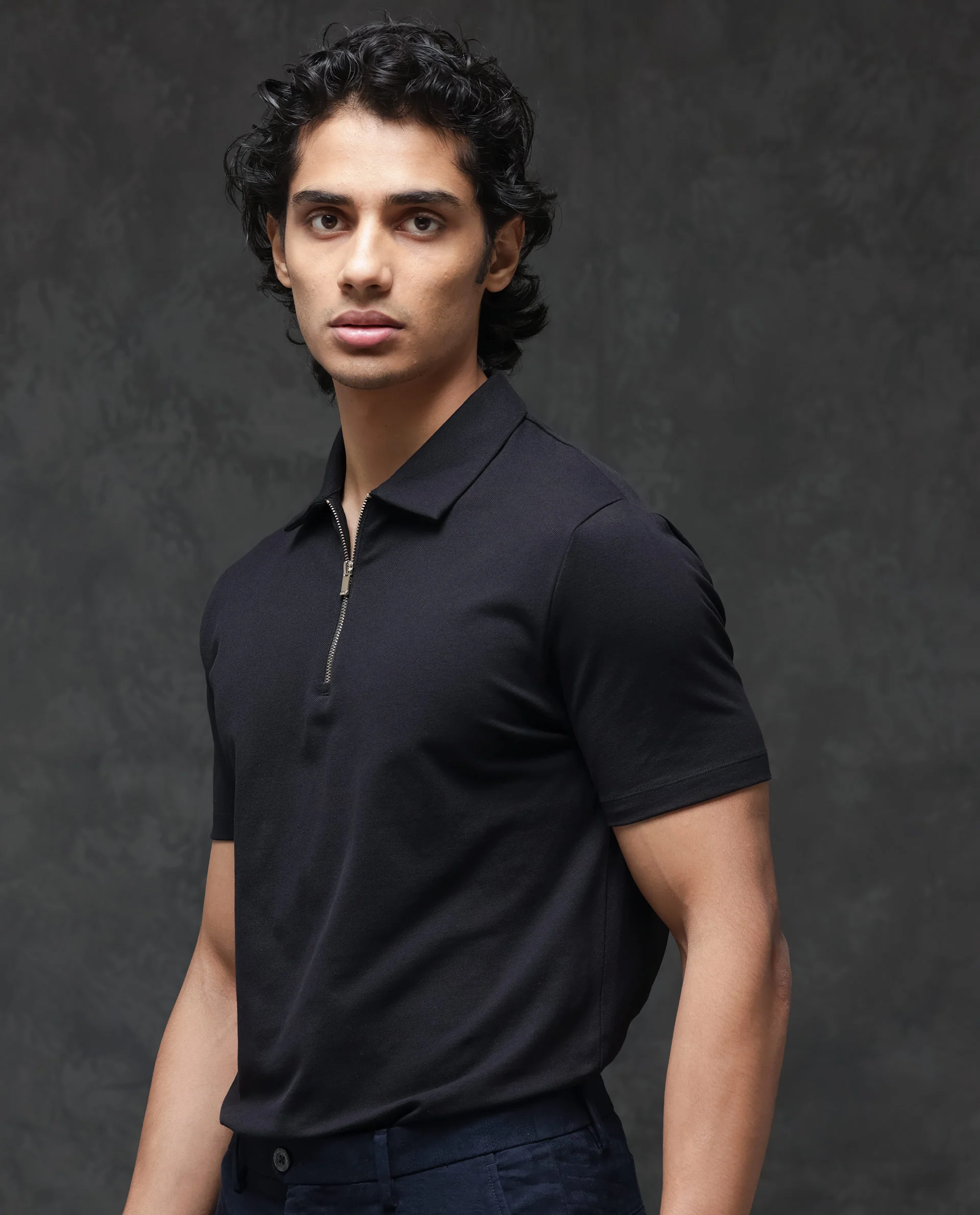 Rare Rabbit Men's Guild Casual Prin 1 Black Cotton Blend Plain Regular Fit Half Sleeve Polo - Image 3