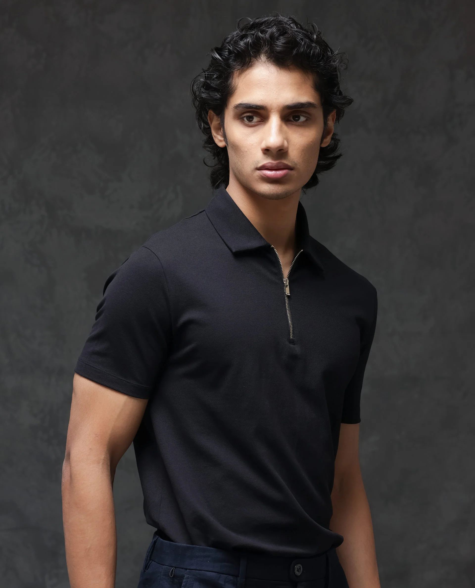 Rare Rabbit Men's Guild Casual Prin 1 Black Cotton Blend Plain Regular Fit Half Sleeve Polo - Image 6