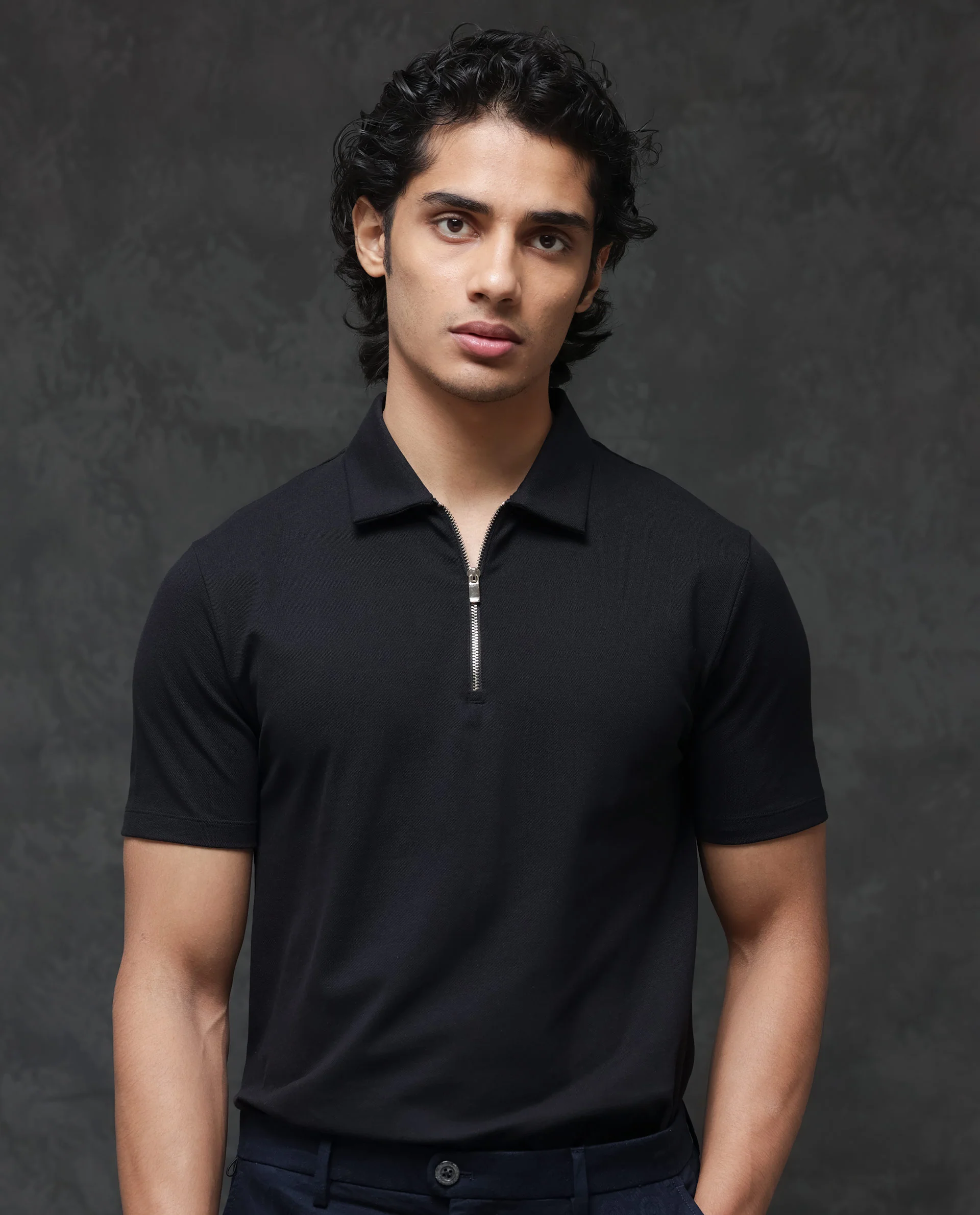 Rare Rabbit Men's Guild Casual Prin 1 Black Cotton Blend Plain Regular Fit Half Sleeve Polo - Image 7