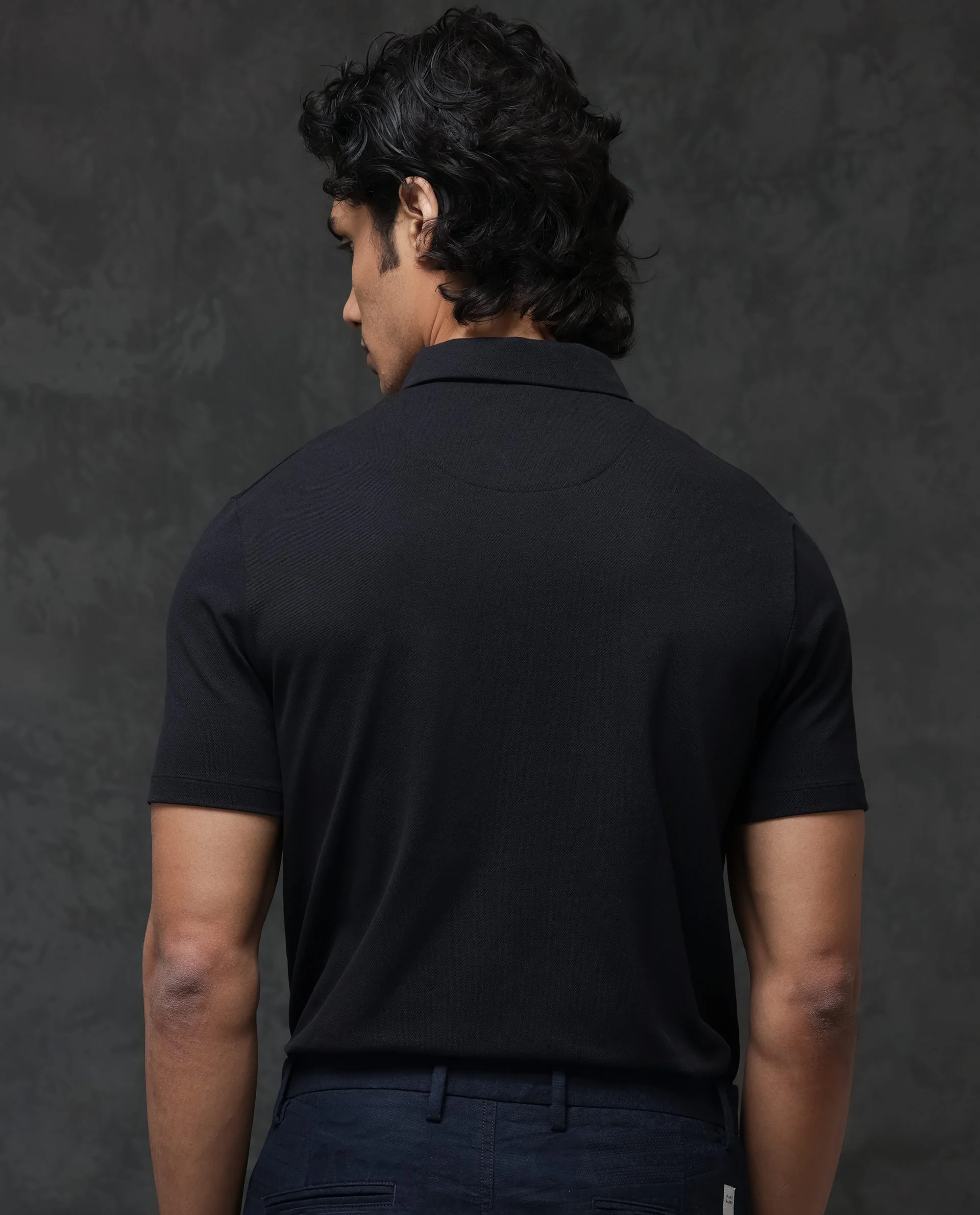 Rare Rabbit Men's Guild Casual Prin 1 Black Cotton Blend Plain Regular Fit Half Sleeve Polo - Image 9