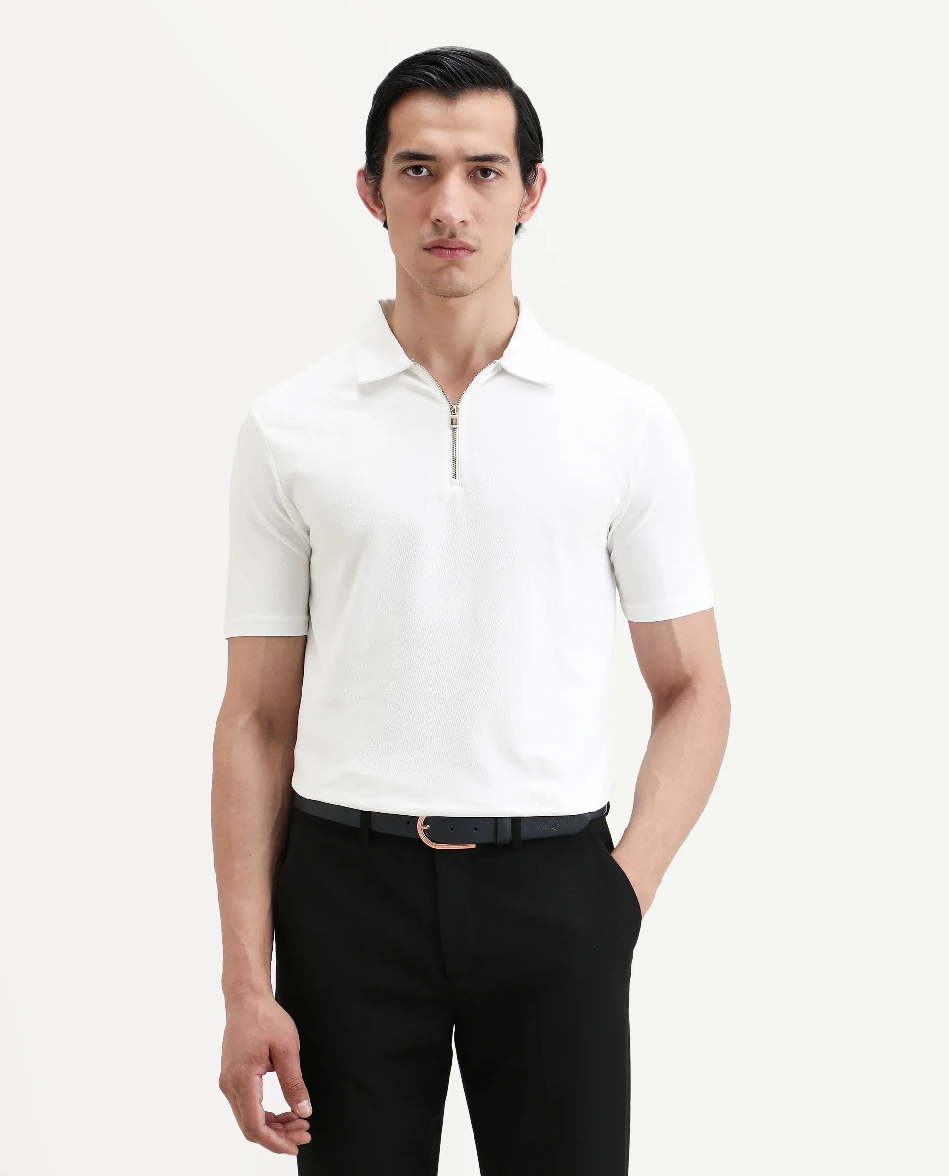 Rare Rabbit Men's Guild Casual Prin 1 White Cotton Blend Plain Regular Fit Half Sleeve Polo - Image 3
