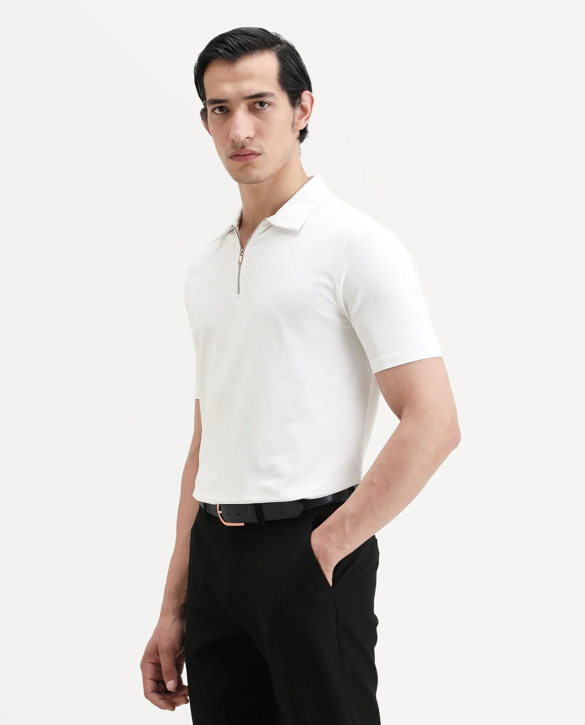 Rare Rabbit Men's Guild Casual Prin 1 White Cotton Blend Plain Regular Fit Half Sleeve Polo - Image 5