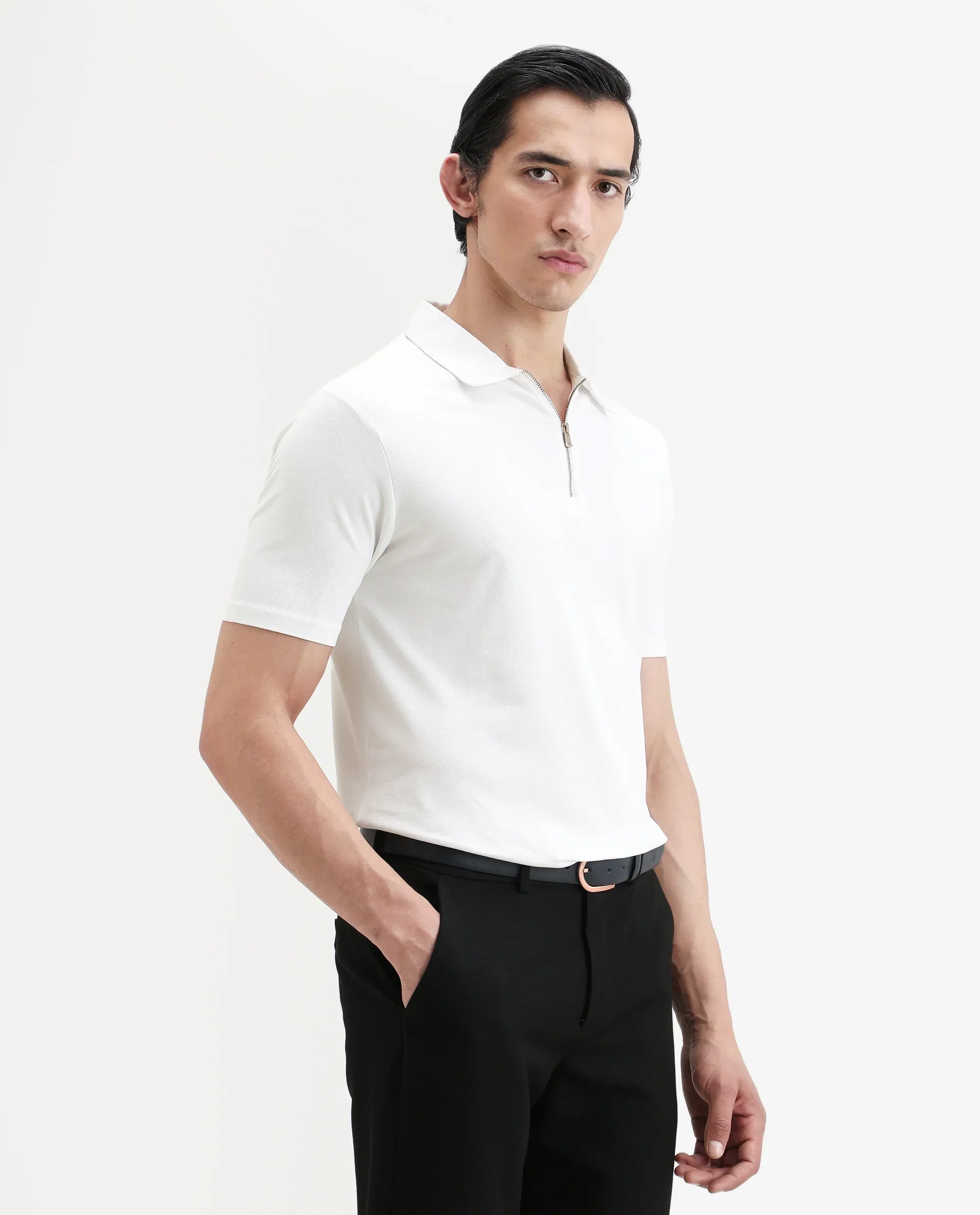 Rare Rabbit Men's Guild Casual Prin 1 White Cotton Blend Plain Regular Fit Half Sleeve Polo - Image 6