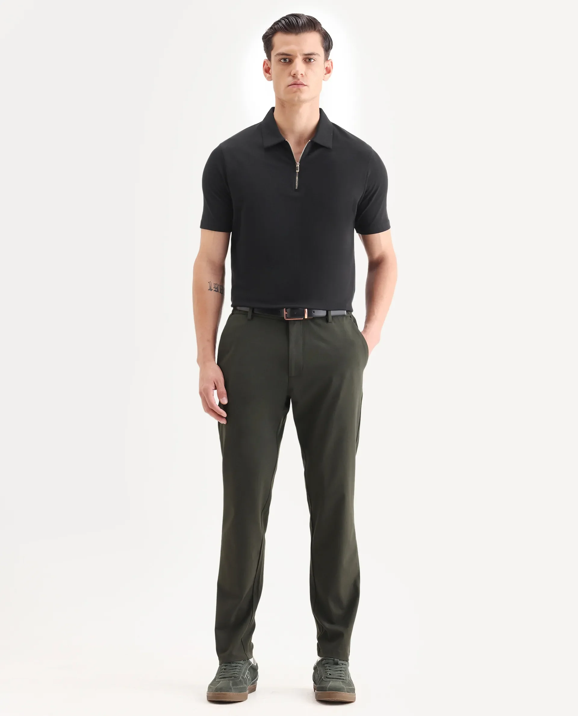 Rare Rabbit Men's Guild Casual Prin 1 Black Cotton Plain Regular Fit Half Sleeve Polo - Image 2