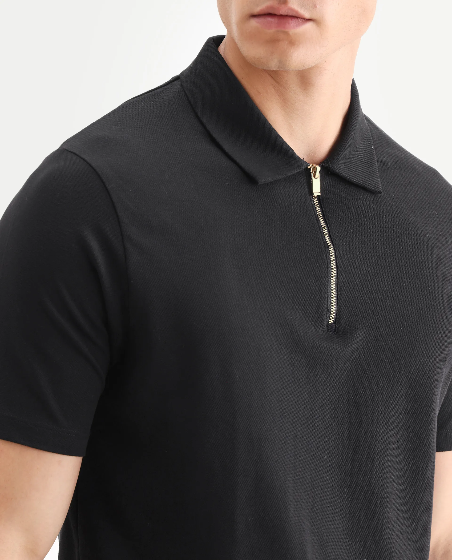 Rare Rabbit Men's Guild Casual Prin 1 Black Cotton Plain Regular Fit Half Sleeve Polo - Image 3
