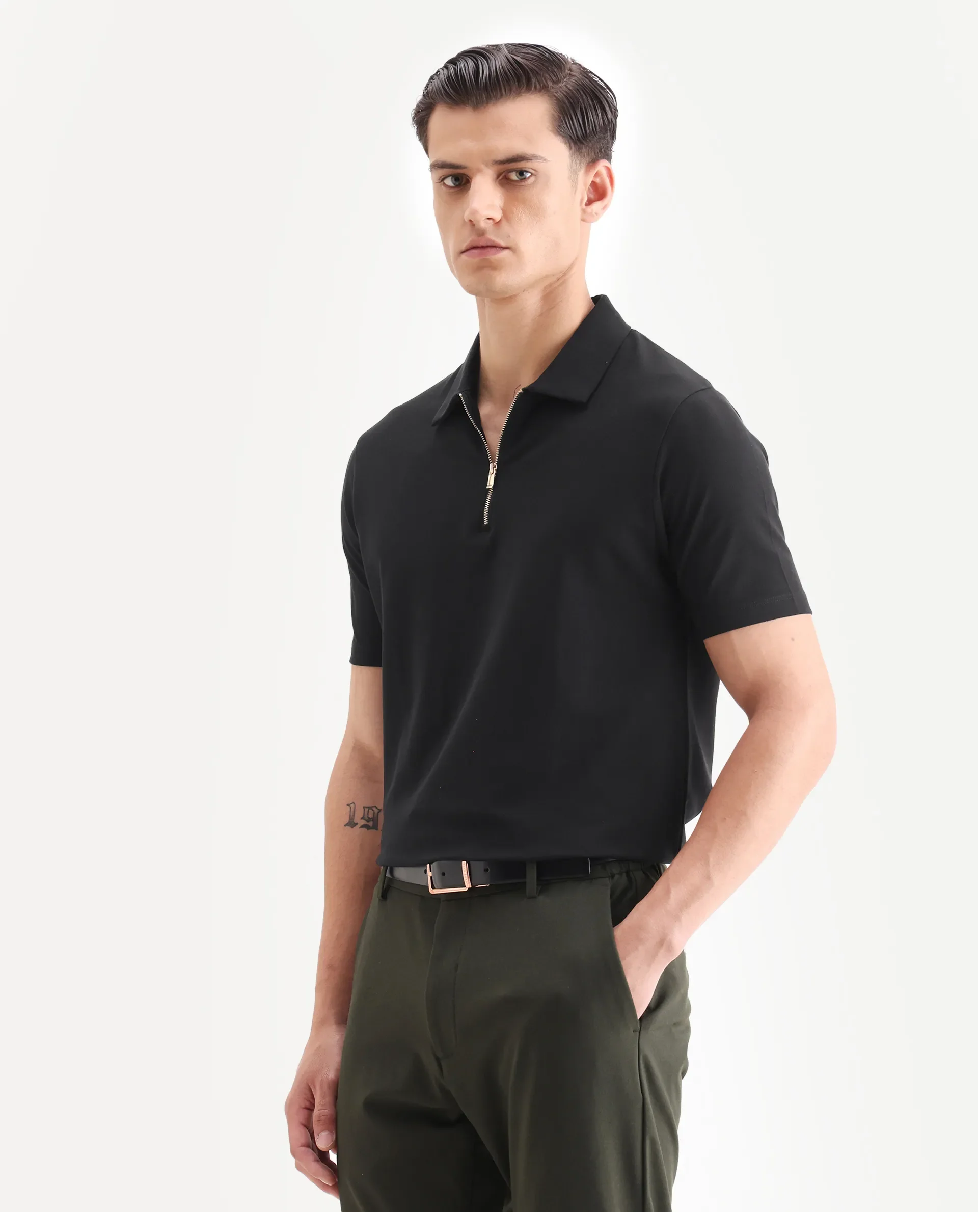 Rare Rabbit Men's Guild Casual Prin 1 Black Cotton Plain Regular Fit Half Sleeve Polo - Image 4