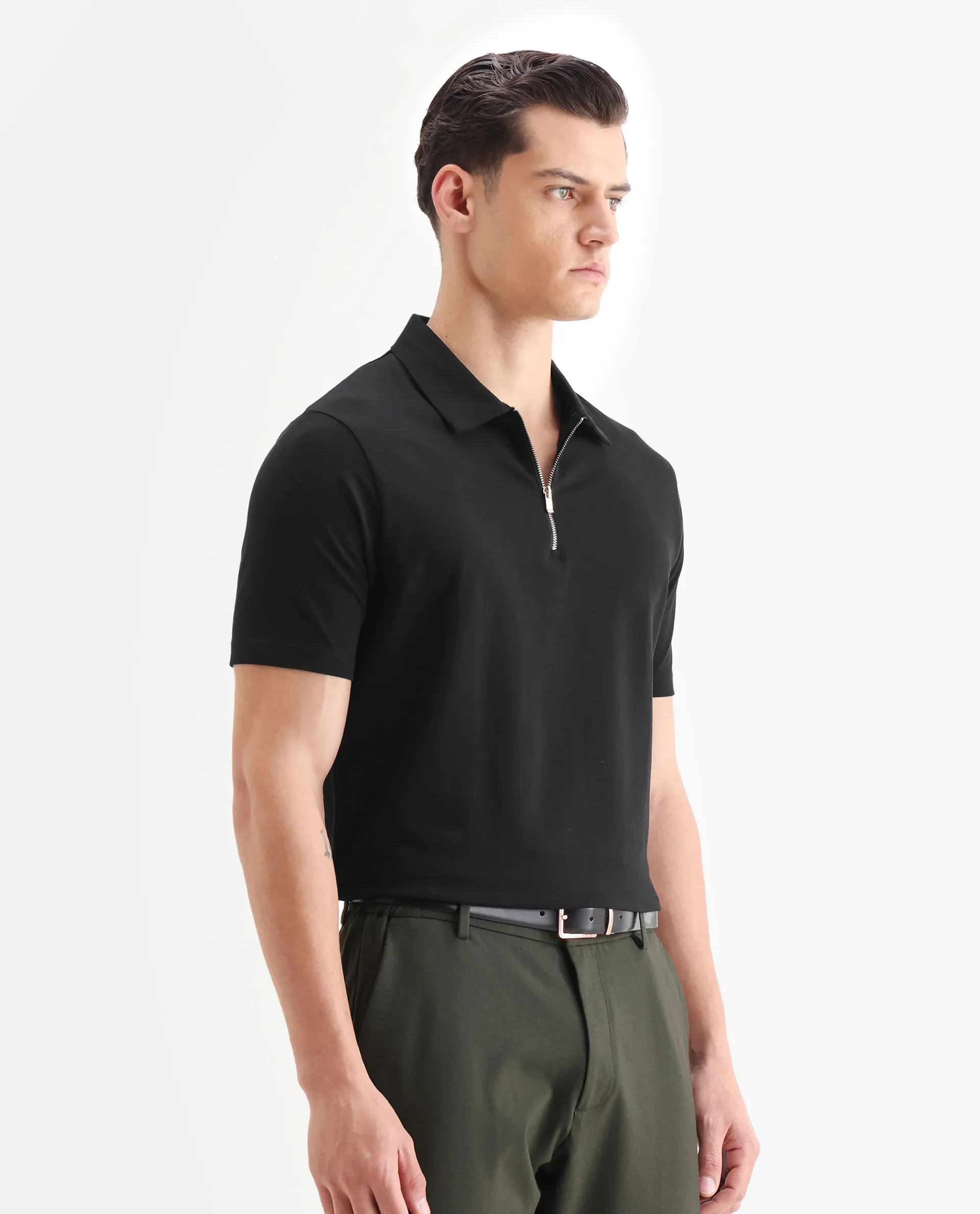 Rare Rabbit Men's Guild Casual Prin 1 Black Cotton Plain Regular Fit Half Sleeve Polo - Image 5