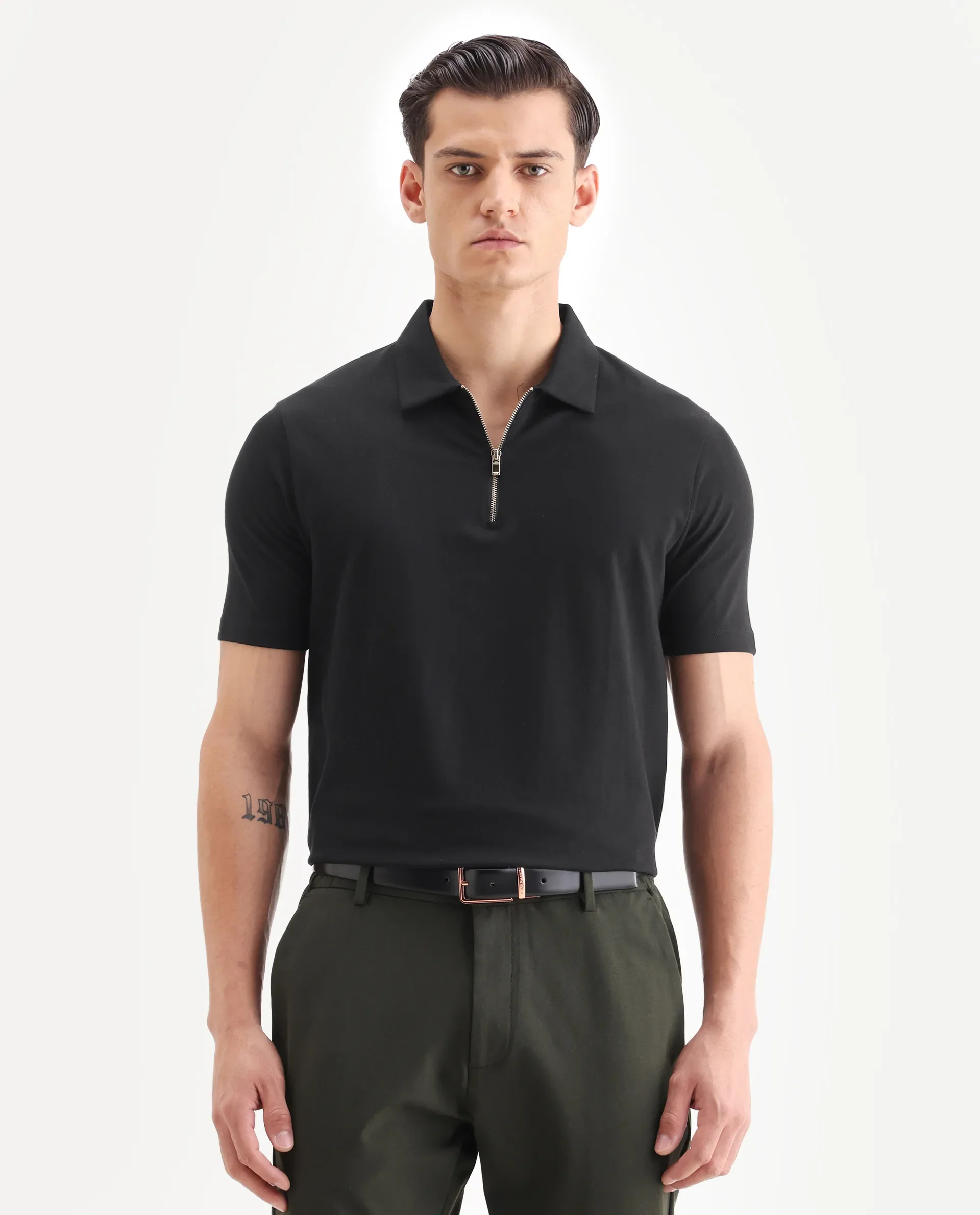 Rare Rabbit Men's Guild Casual Prin 1 Black Cotton Plain Regular Fit Half Sleeve Polo - Image 6