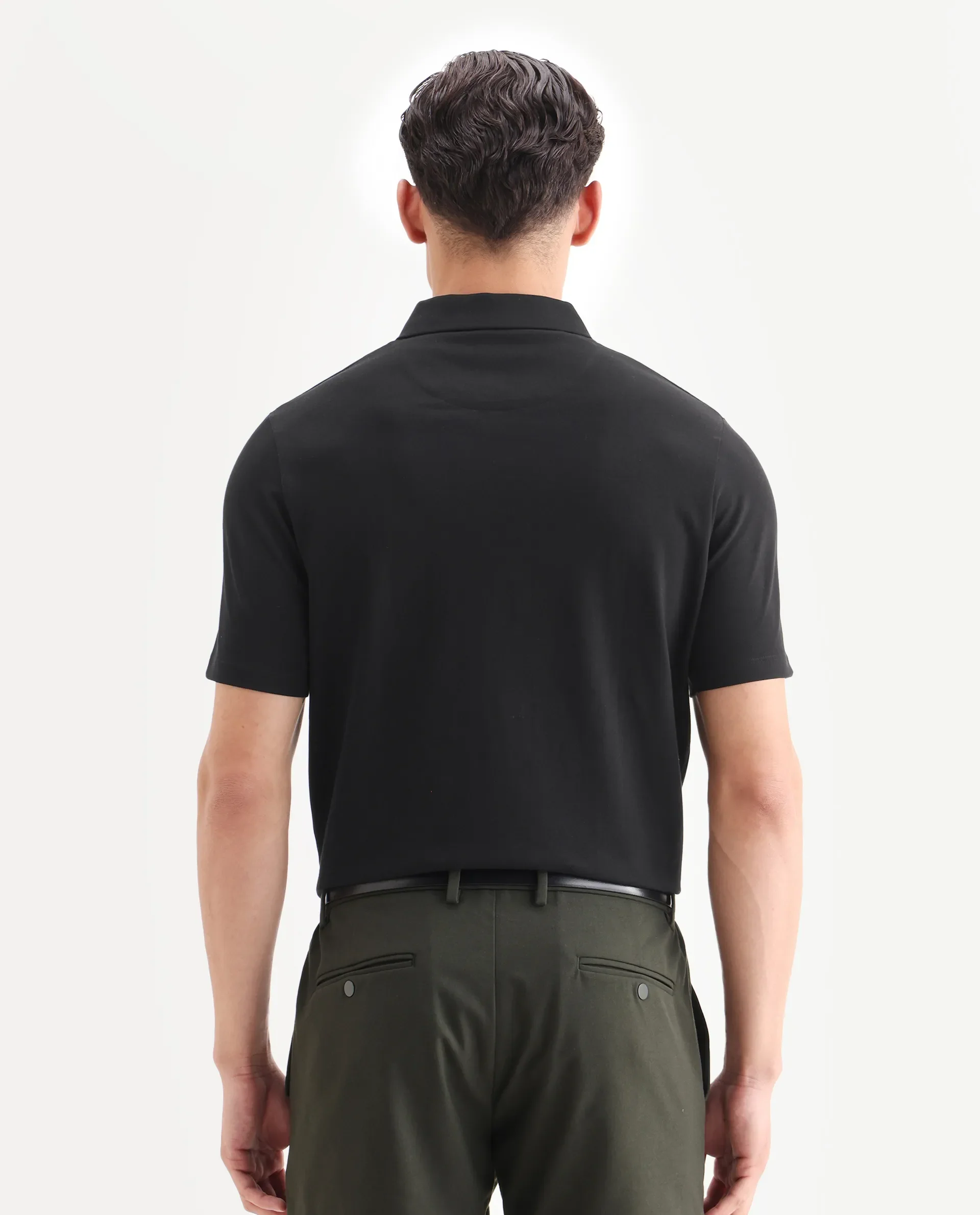 Rare Rabbit Men's Guild Casual Prin 1 Black Cotton Plain Regular Fit Half Sleeve Polo - Image 7
