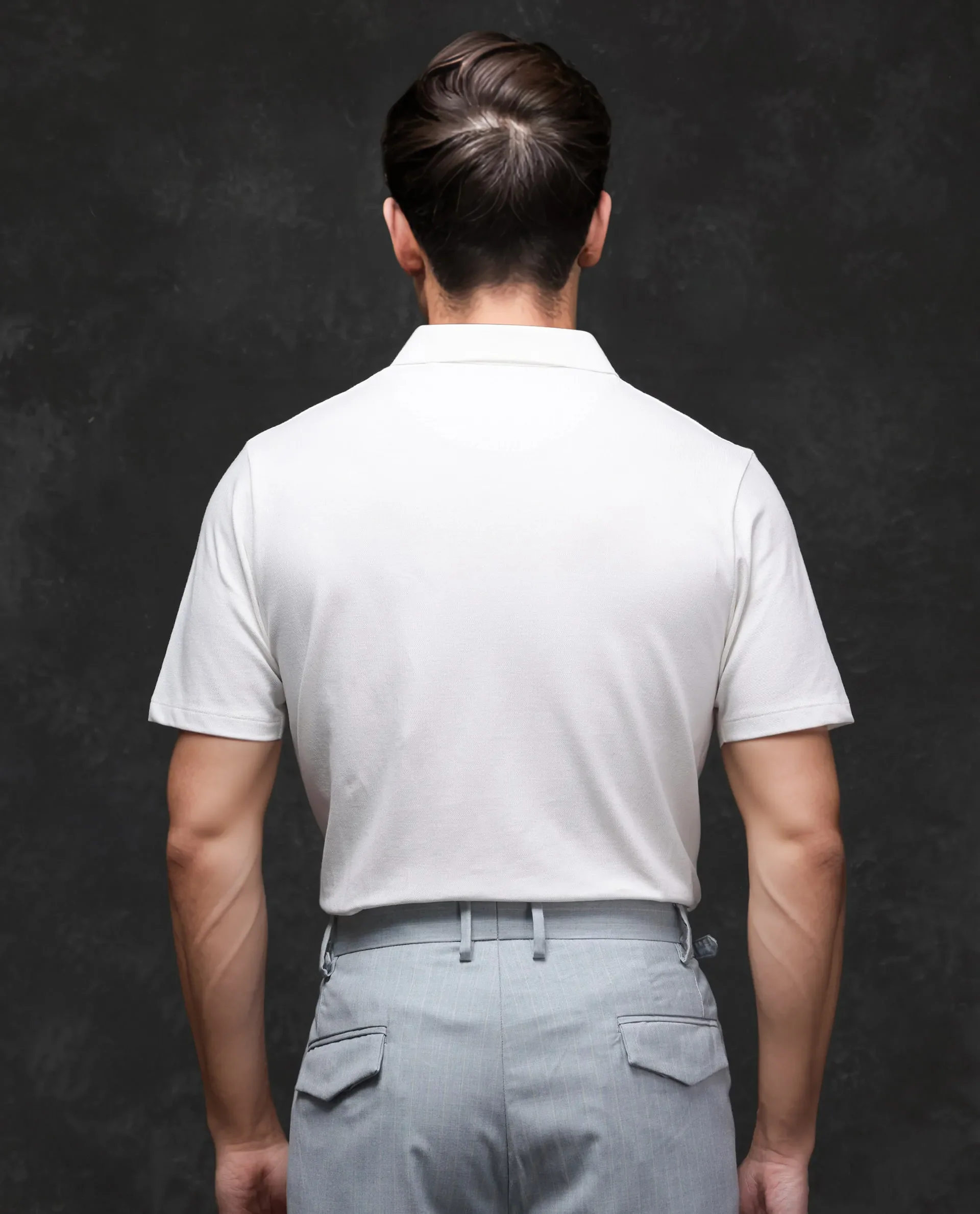 Rare Rabbit Men's Prin-2 White Cotton Plain Regular Fit Half Sleeve Polo - Image 4