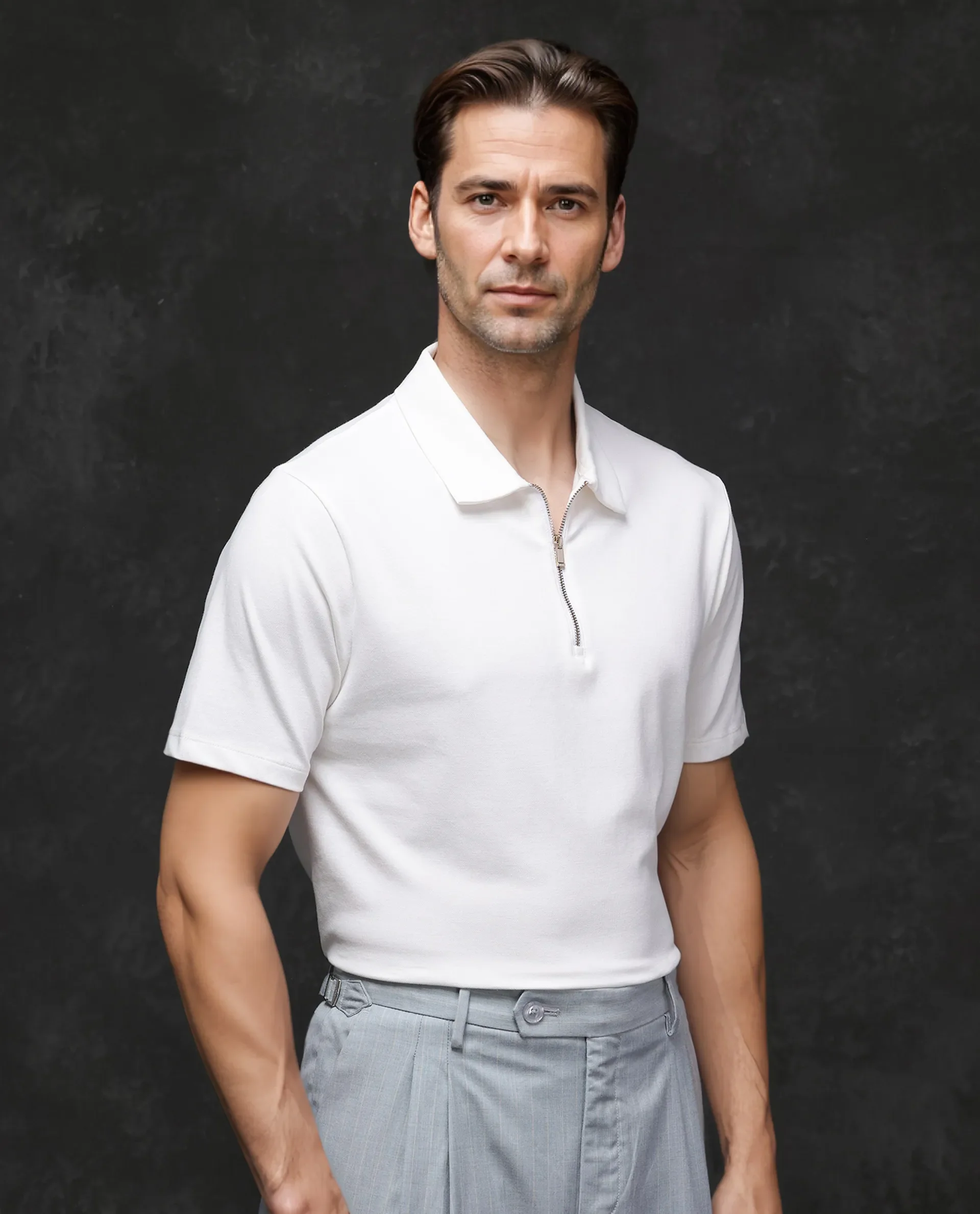 Rare Rabbit Men's Prin-2 White Cotton Plain Regular Fit Half Sleeve Polo - Image 7