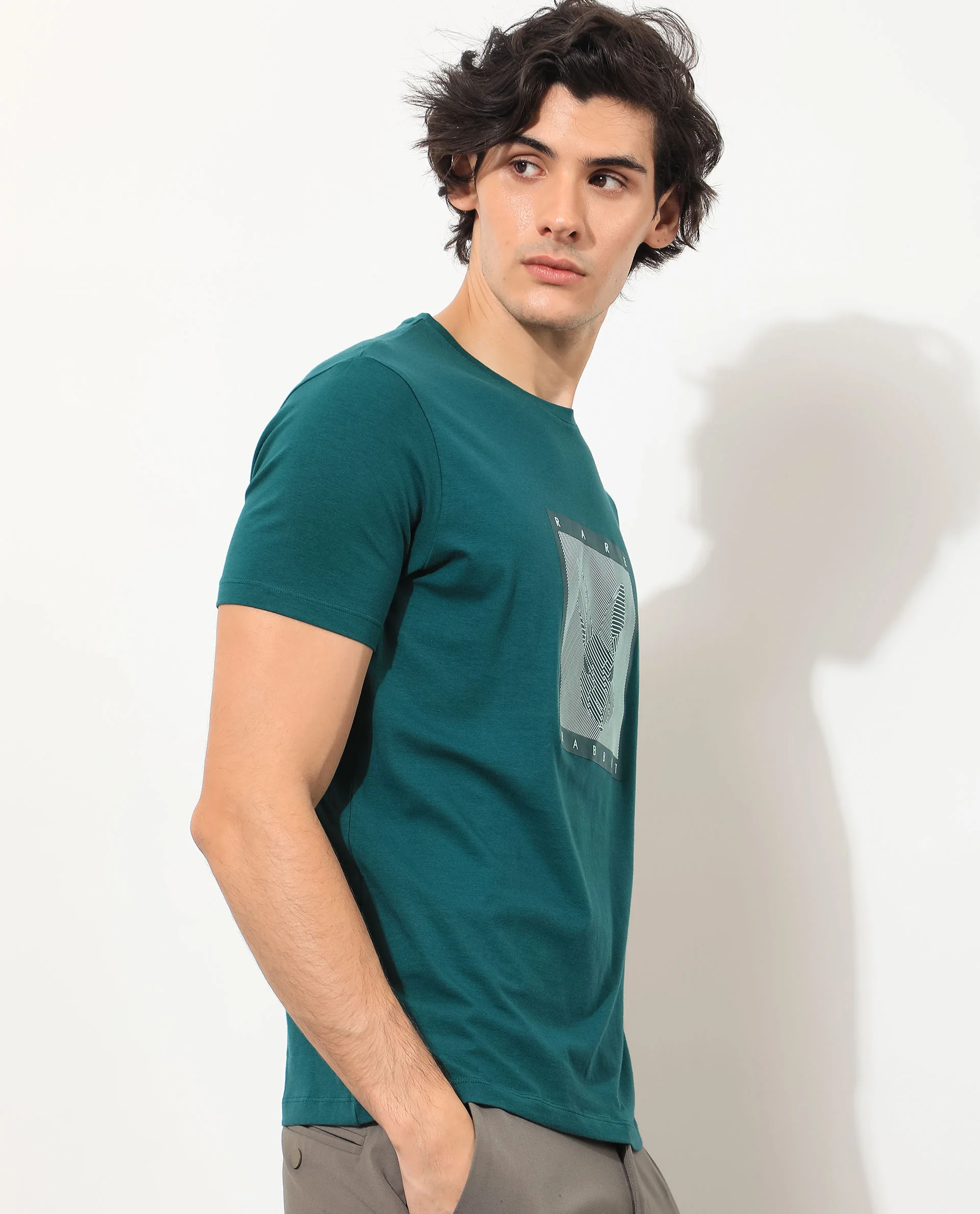 Rare Rabbit Men's Princeton Green Cotton Graphic Print Slim Fit Half Sleeve Crew Neck T-Shirt - Image 6