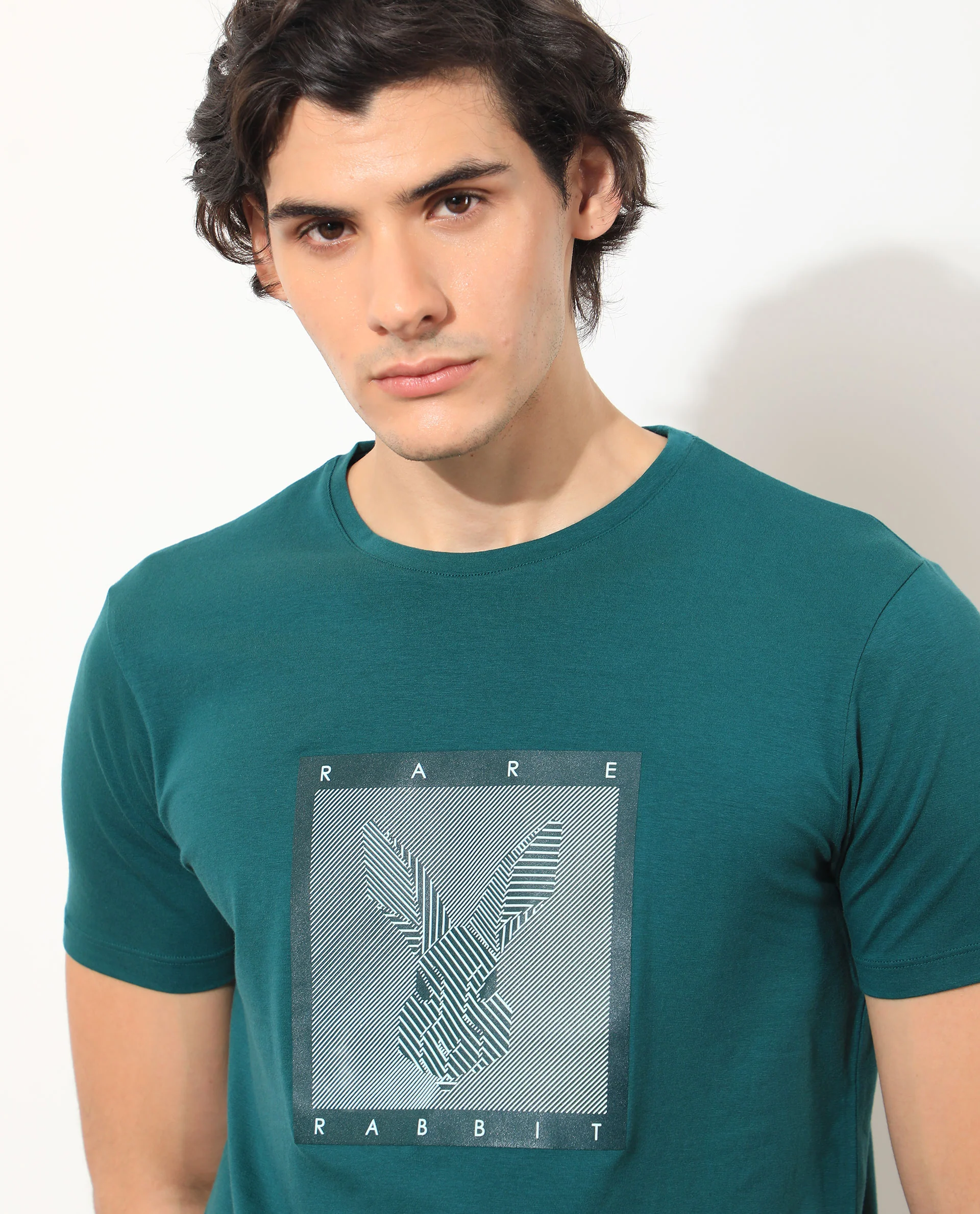 Rare Rabbit Men's Princeton Green Cotton Graphic Print Slim Fit Half Sleeve Crew Neck T-Shirt - Image 8