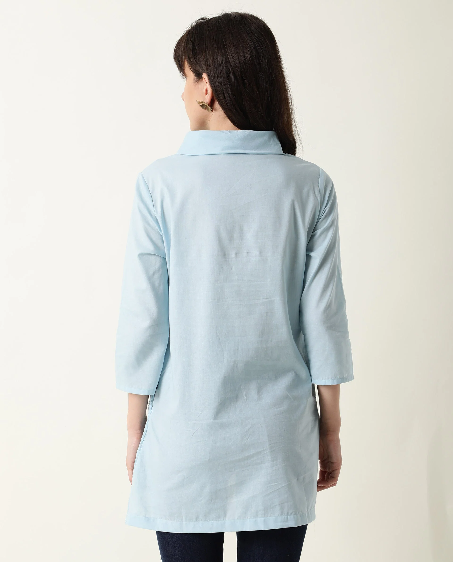 Rareism Women's Printol Blue Cotton Turtle Neck Plain Regular Fit Top - Image 13