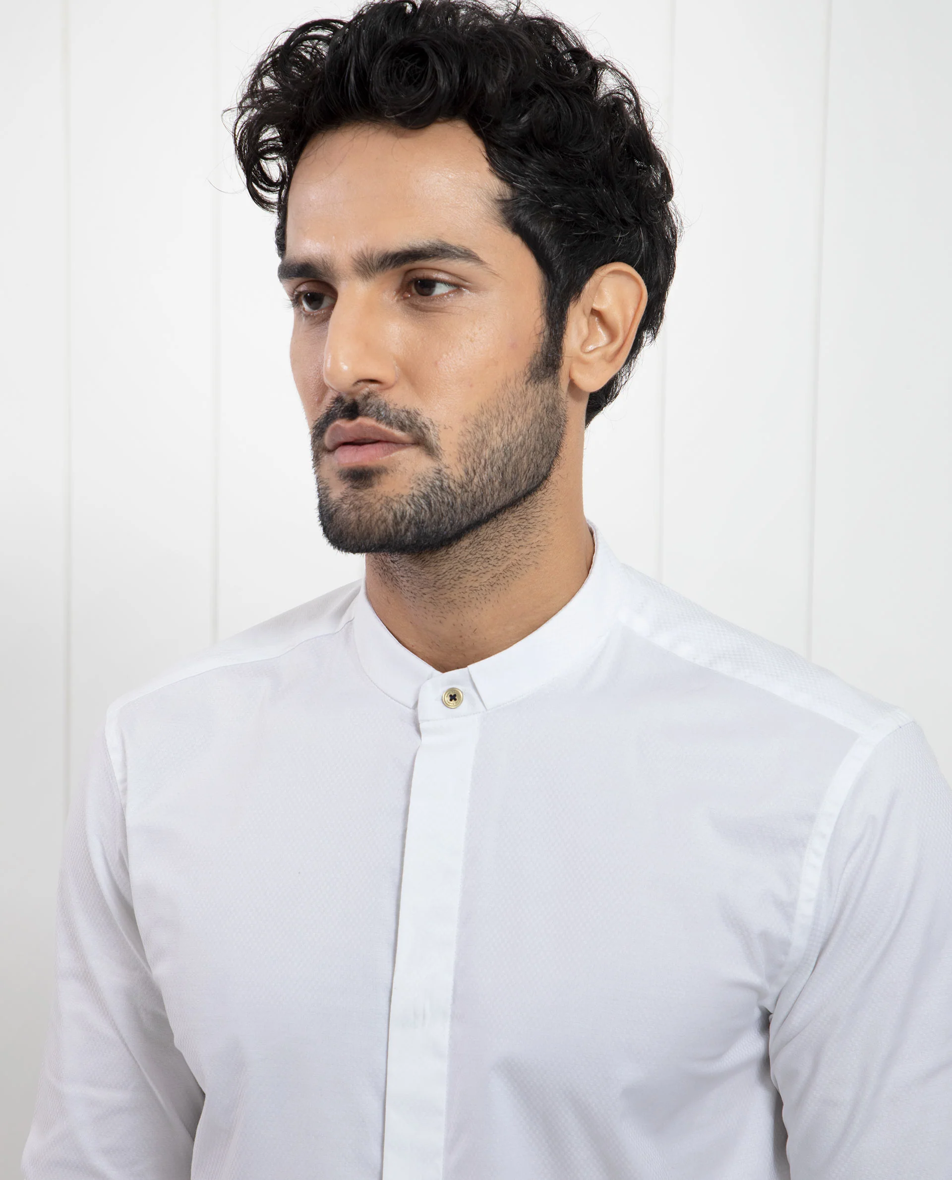 Rare Rabbit Men's Pristina White Cotton Plain Regular Fit Full Sleeve Mandarin Collar Shirt - Image 10