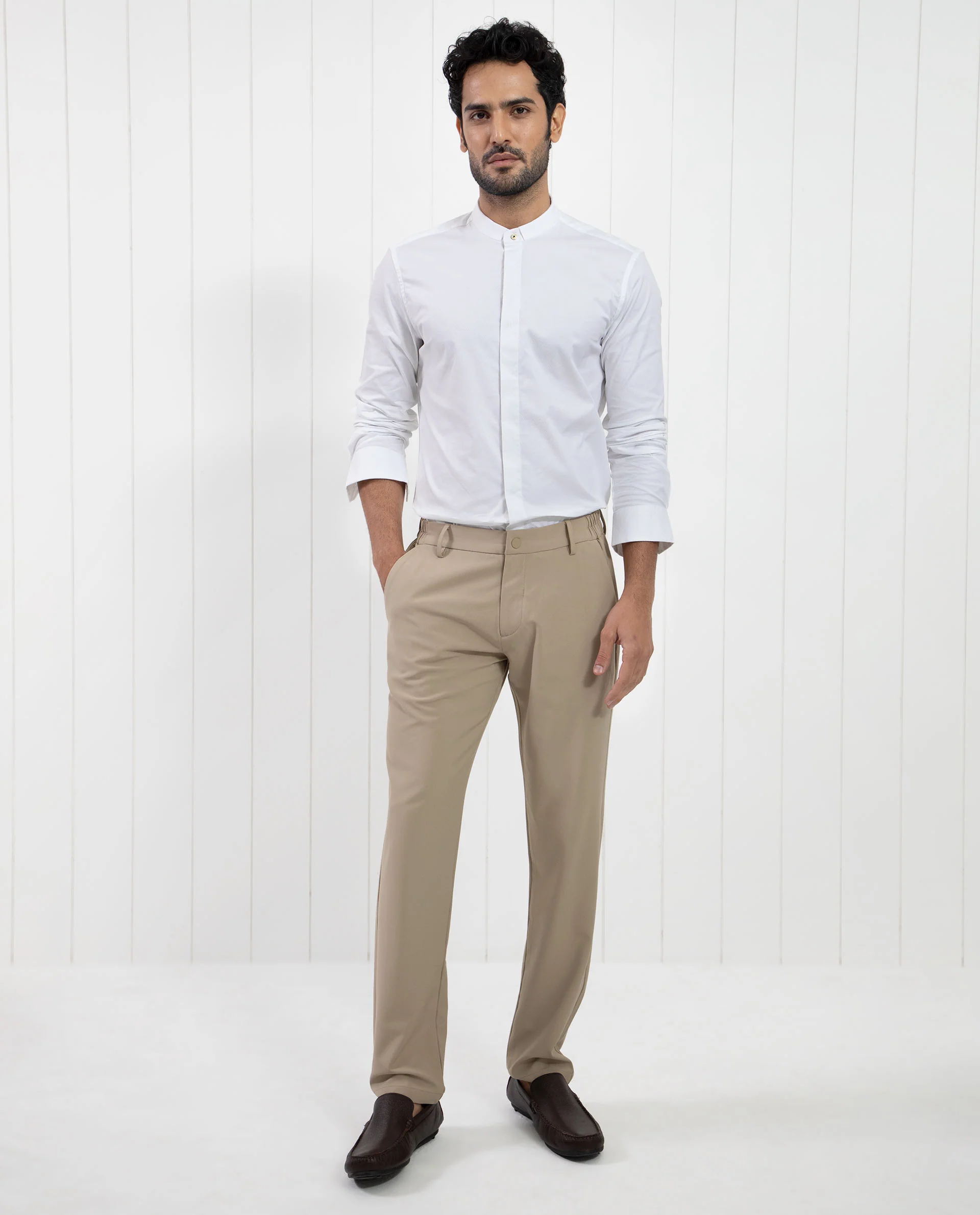 Rare Rabbit Men's Pristina White Cotton Plain Regular Fit Full Sleeve Mandarin Collar Shirt - Image 2