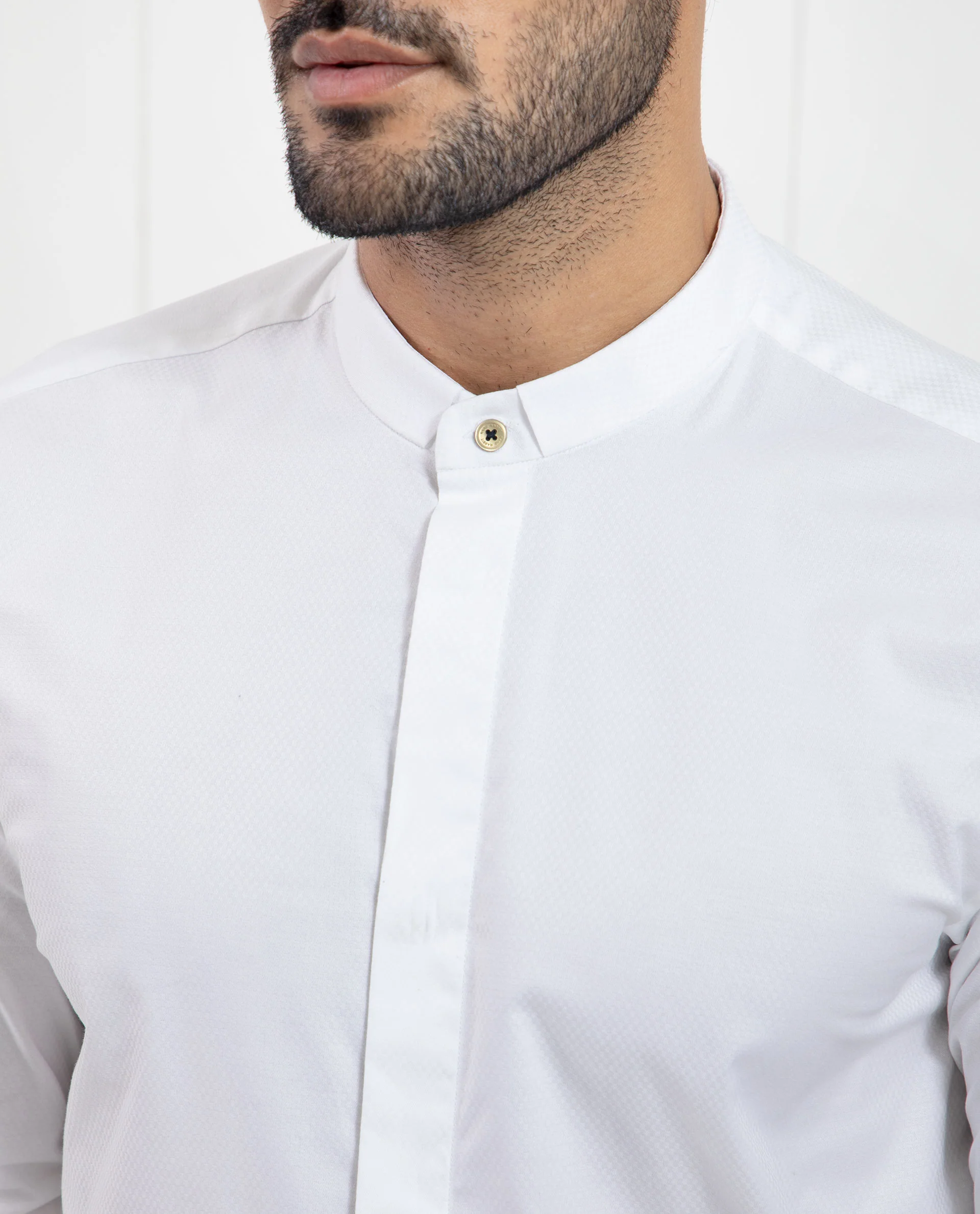 Rare Rabbit Men's Pristina White Cotton Plain Regular Fit Full Sleeve Mandarin Collar Shirt - Image 5