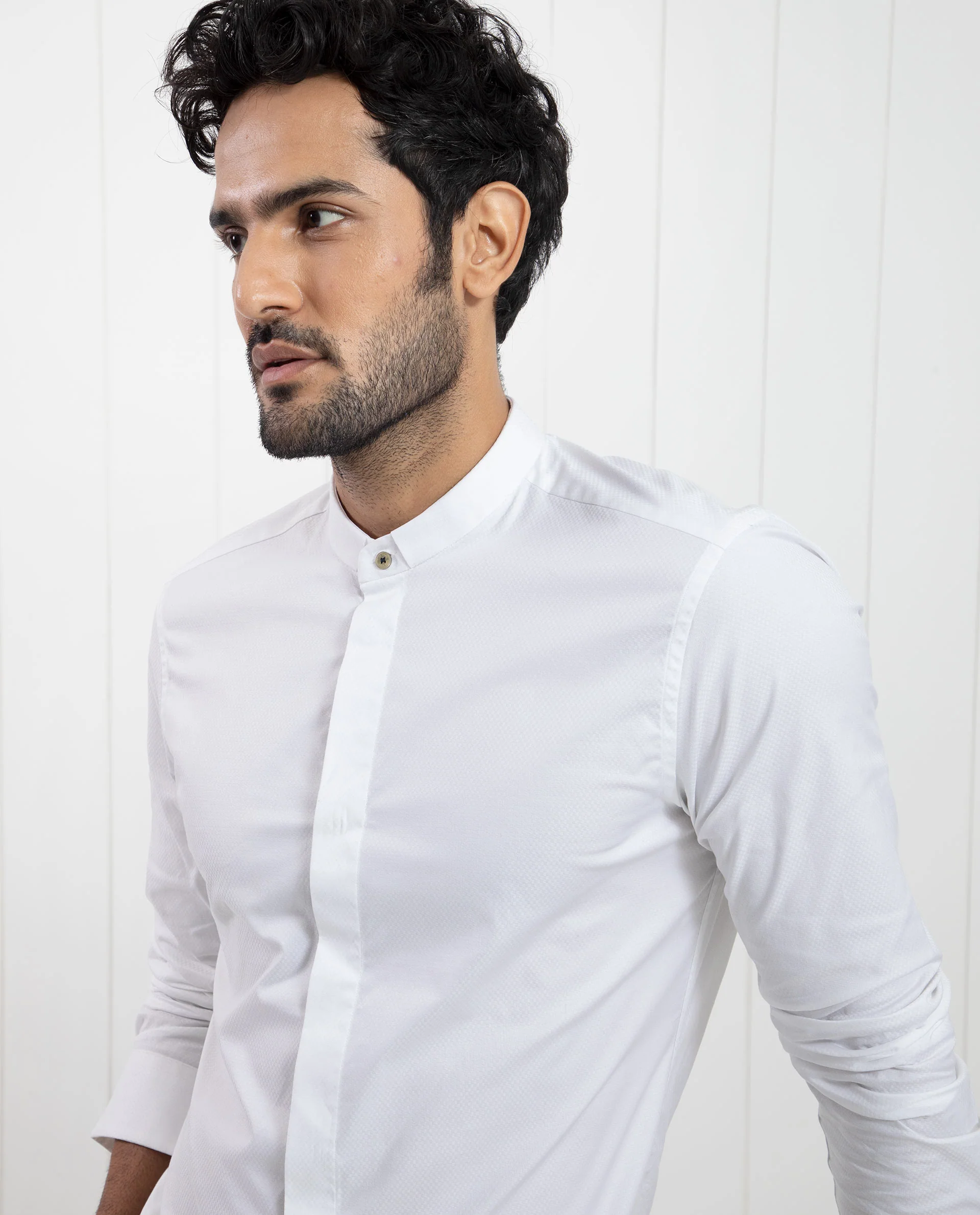 Rare Rabbit Men's Pristina White Cotton Plain Regular Fit Full Sleeve Mandarin Collar Shirt - Image 7