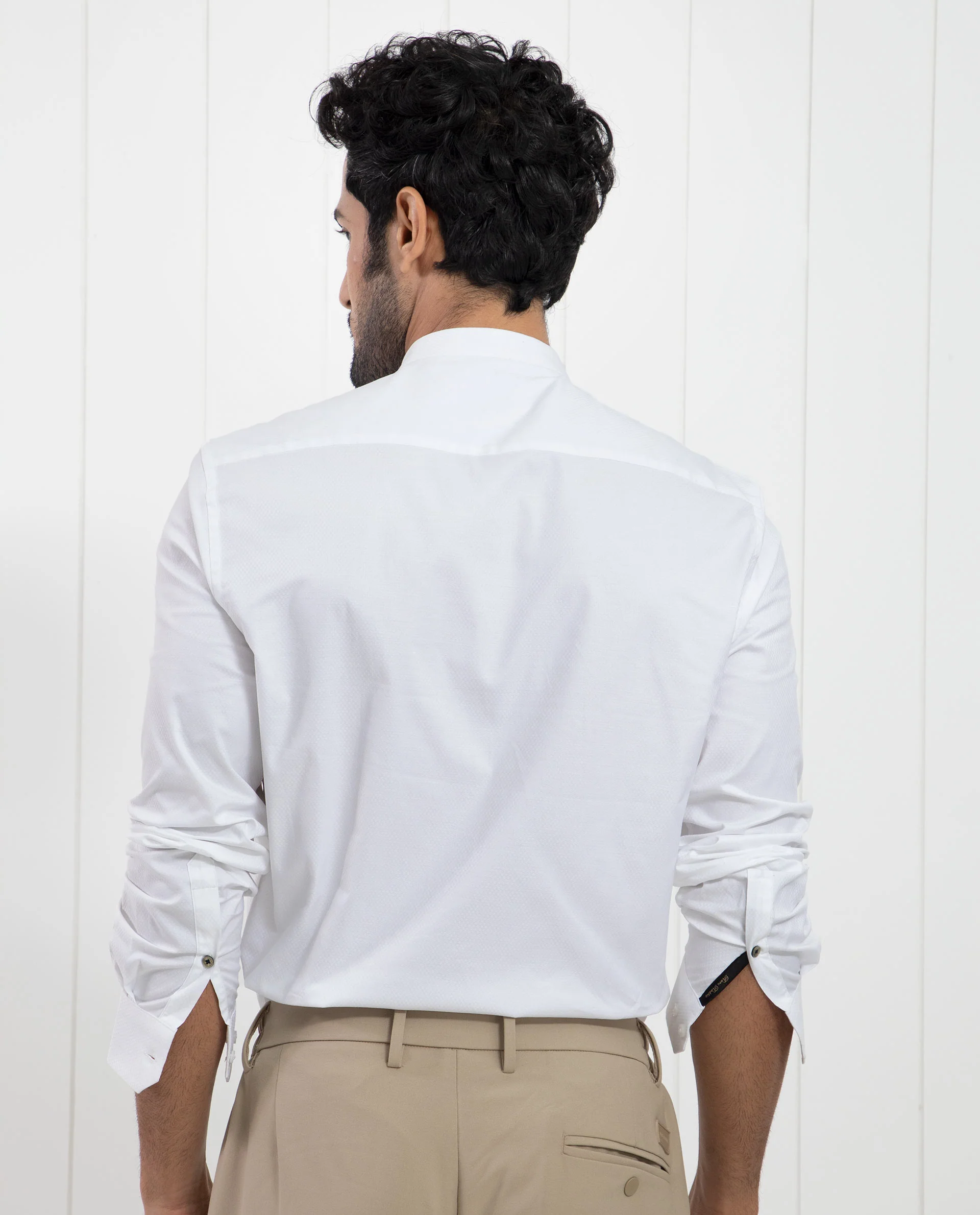 Rare Rabbit Men's Pristina White Cotton Plain Regular Fit Full Sleeve Mandarin Collar Shirt - Image 8