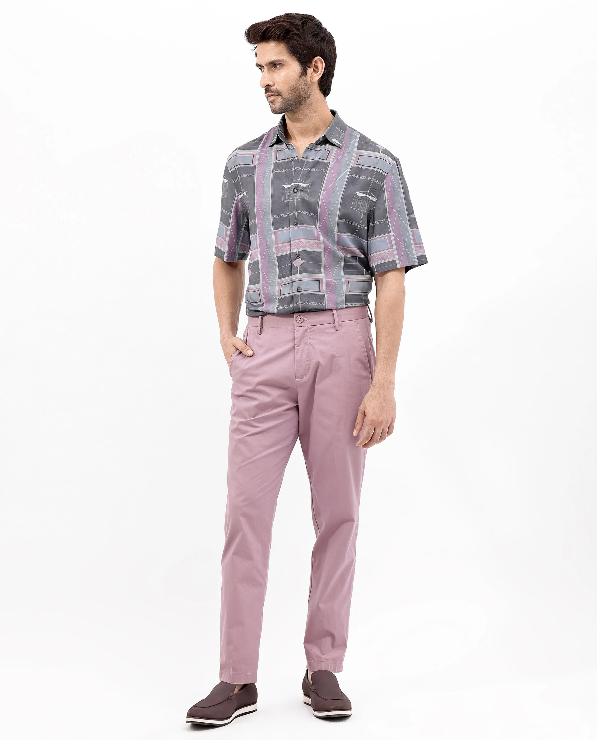 Rare Rabbit Men's Pristom Grey Viscose Geometric Print Boxy Fit Half Sleeve Collared Shirt - Image 9