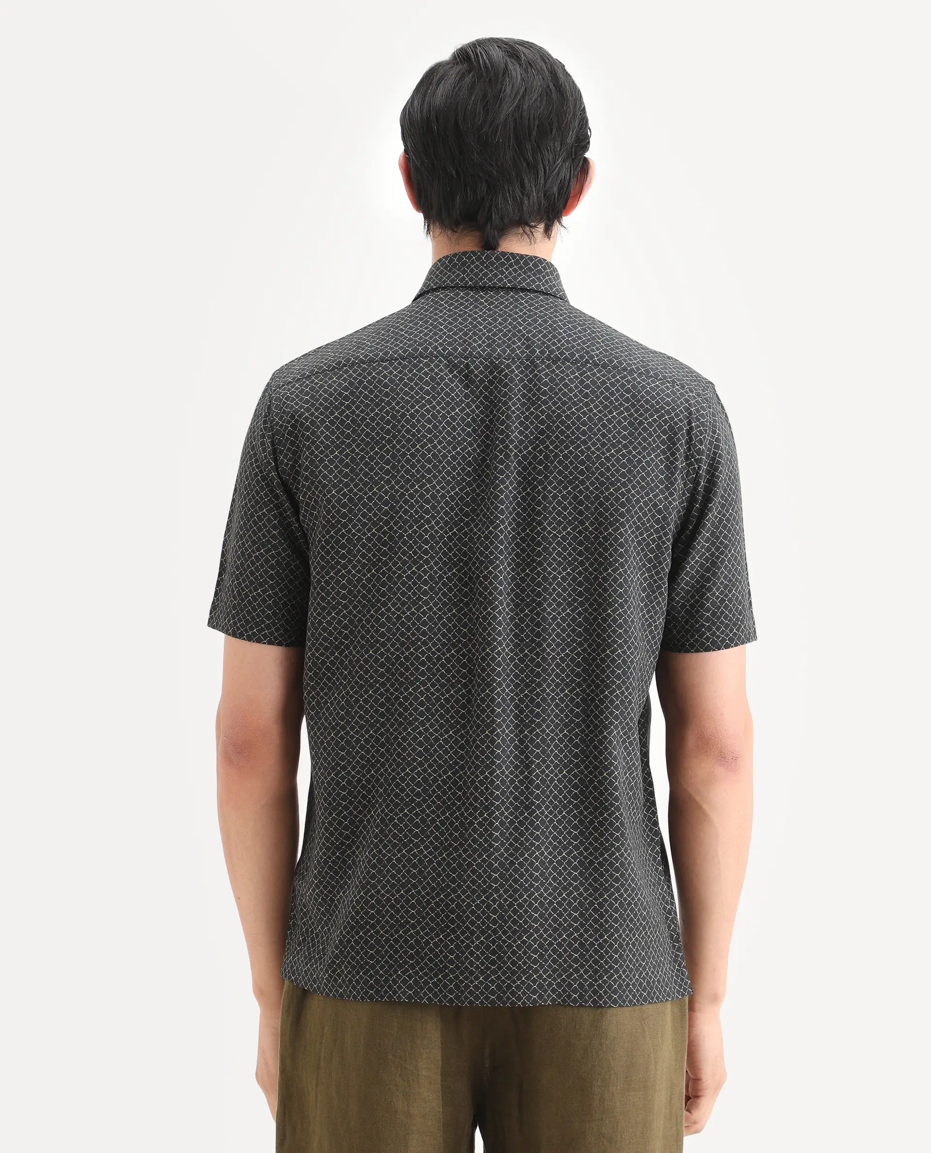 Rare Rabbit Men's Prit-Ss Black Viscose Fabric Half Sleeve Spread Collar Regular Fit Geometric Print Shirt - Image 8