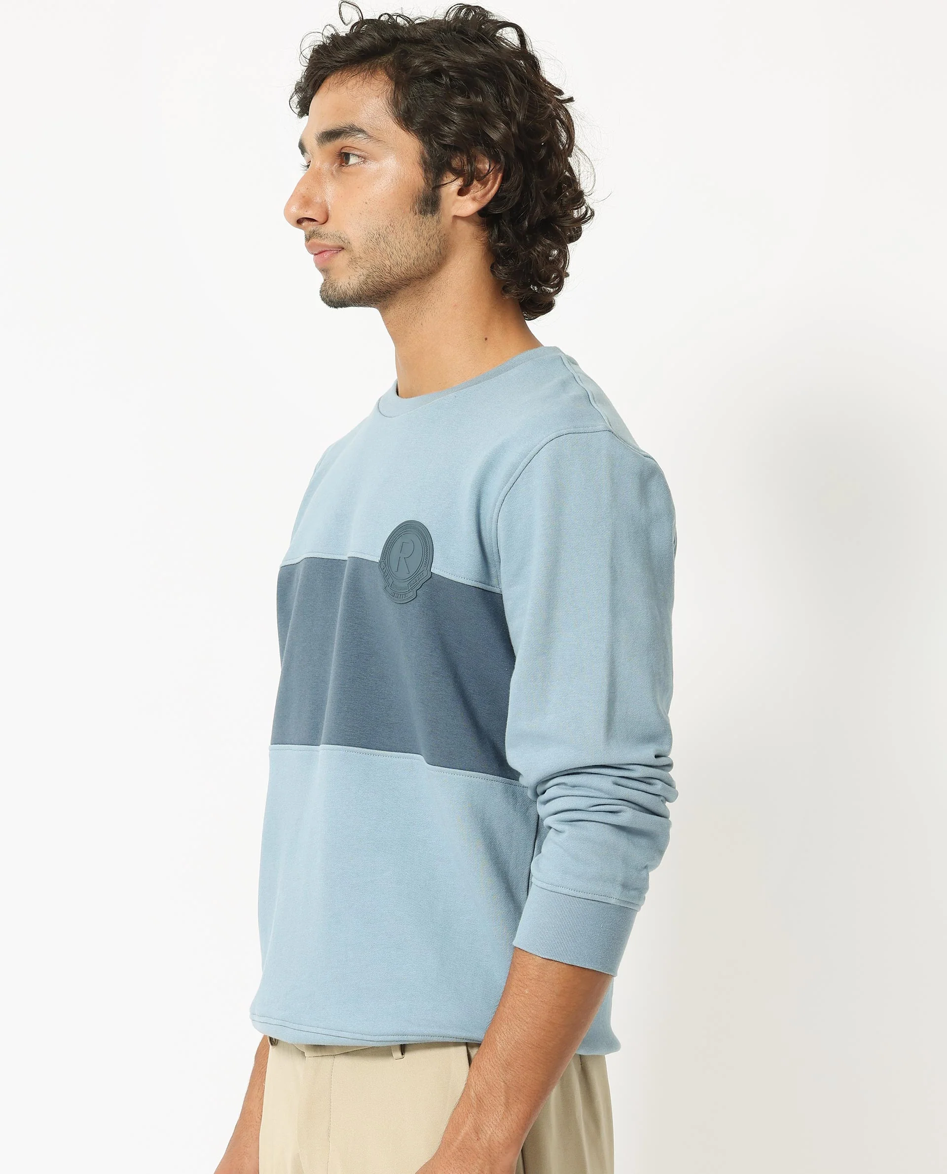 Rare Rabbit Men's Privett Blue Cotton Ombre Relaxed Fit Full Sleeve Crew Neck Sweatshirt - Image 10
