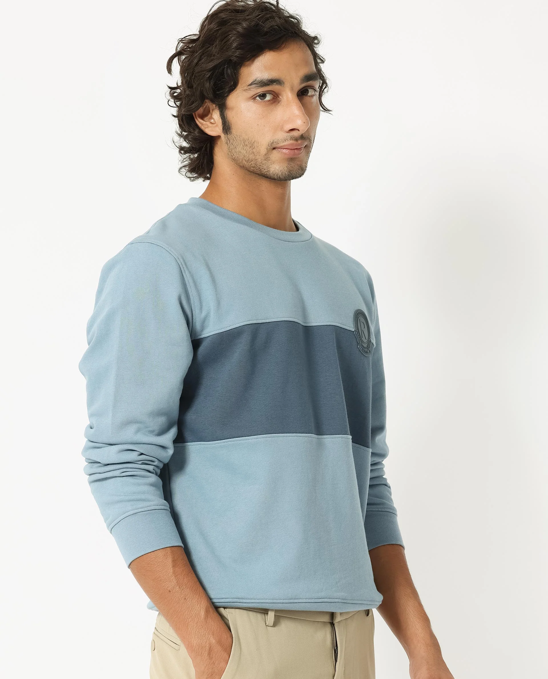 Rare Rabbit Men's Privett Blue Cotton Ombre Relaxed Fit Full Sleeve Crew Neck Sweatshirt - Image 11