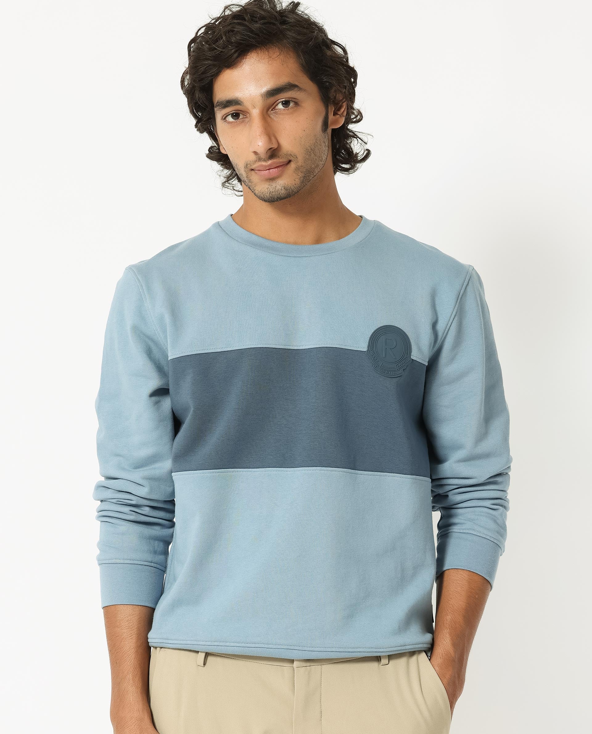 Rare Rabbit Men's Privett Blue Cotton Ombre Relaxed Fit Full Sleeve Crew Neck Sweatshirt - Image 2