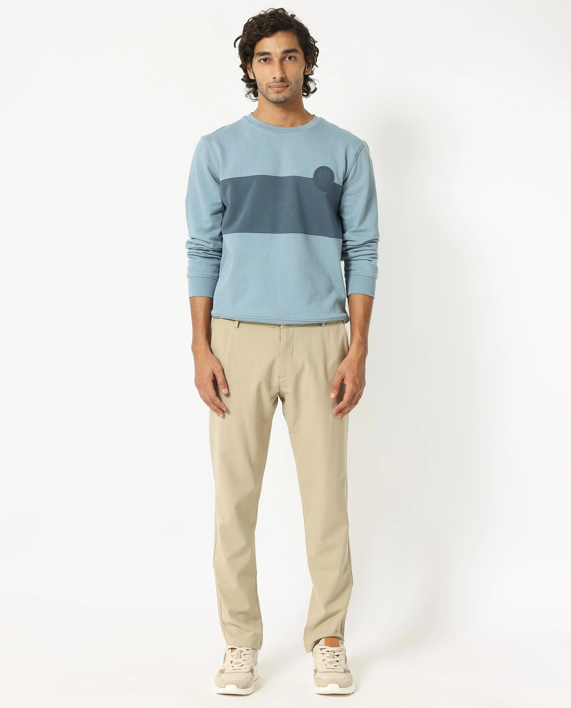 Rare Rabbit Men's Privett Blue Cotton Ombre Relaxed Fit Full Sleeve Crew Neck Sweatshirt - Image 3
