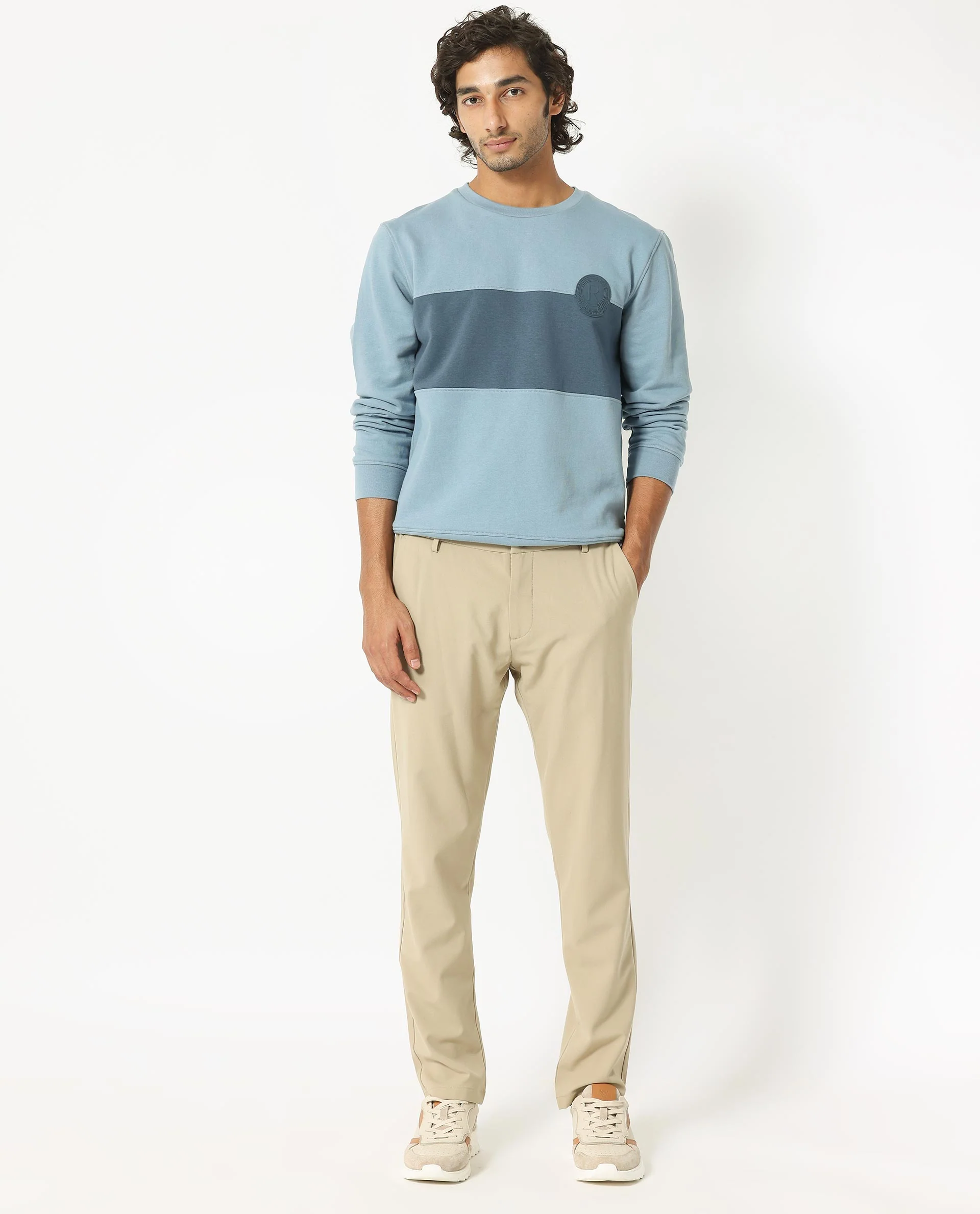 Rare Rabbit Men's Privett Blue Cotton Ombre Relaxed Fit Full Sleeve Crew Neck Sweatshirt - Image 4