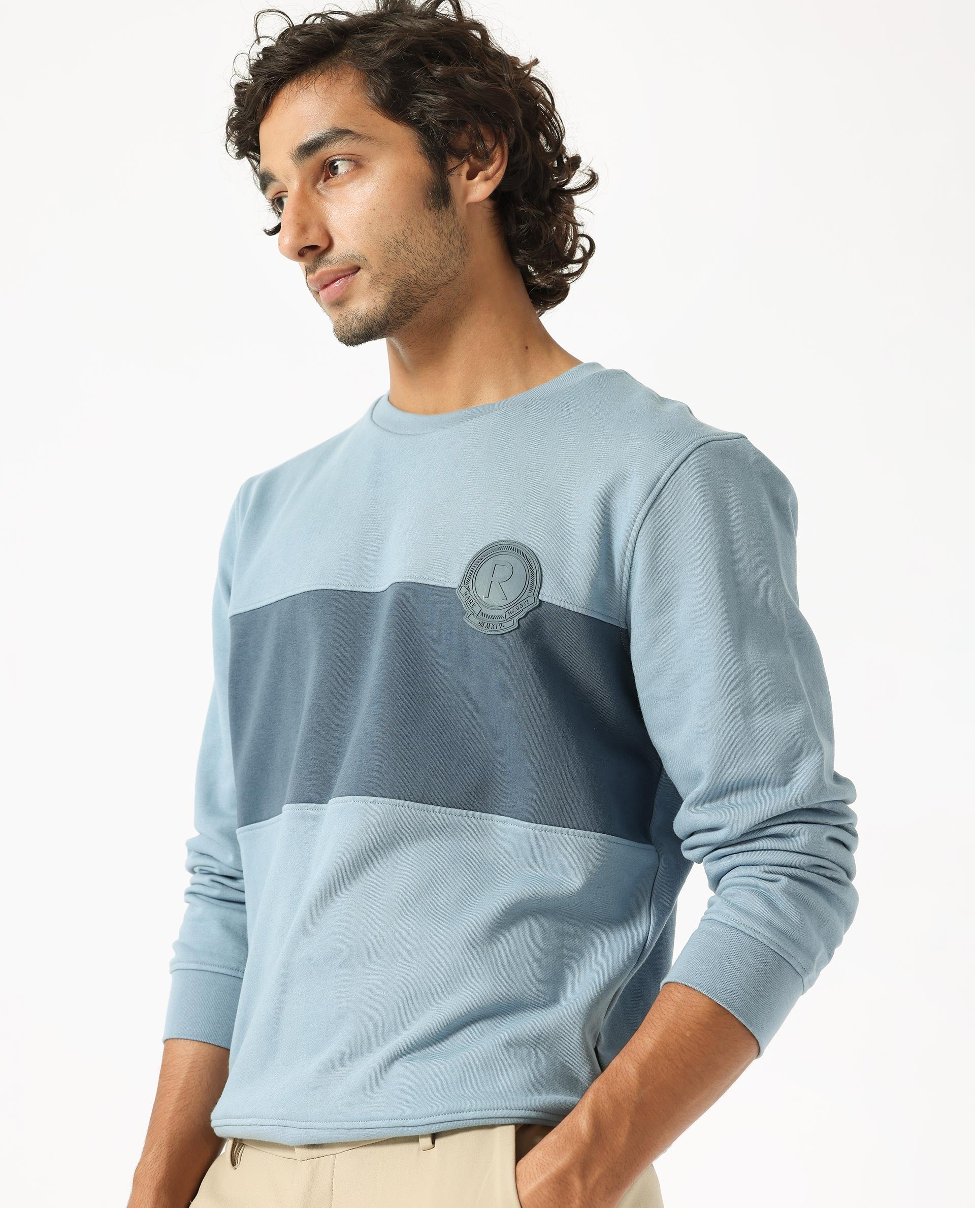 Rare Rabbit Men's Privett Blue Cotton Ombre Relaxed Fit Full Sleeve Crew Neck Sweatshirt - Image 6