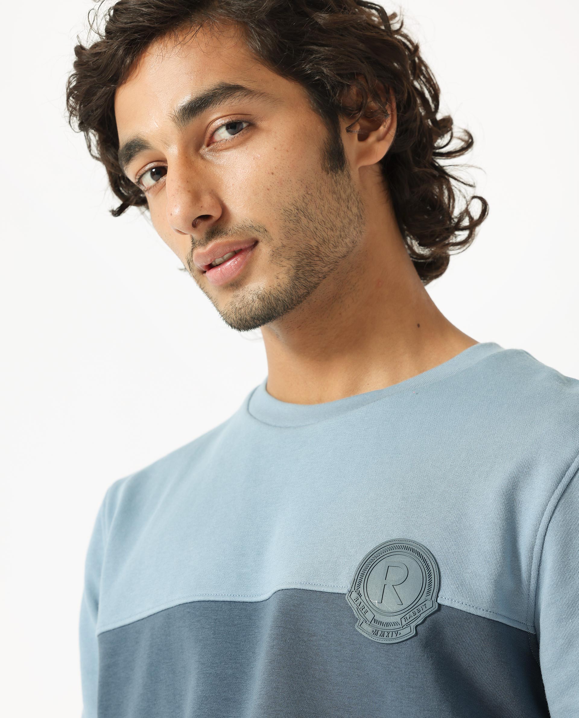 Rare Rabbit Men's Privett Blue Cotton Ombre Relaxed Fit Full Sleeve Crew Neck Sweatshirt - Image 7