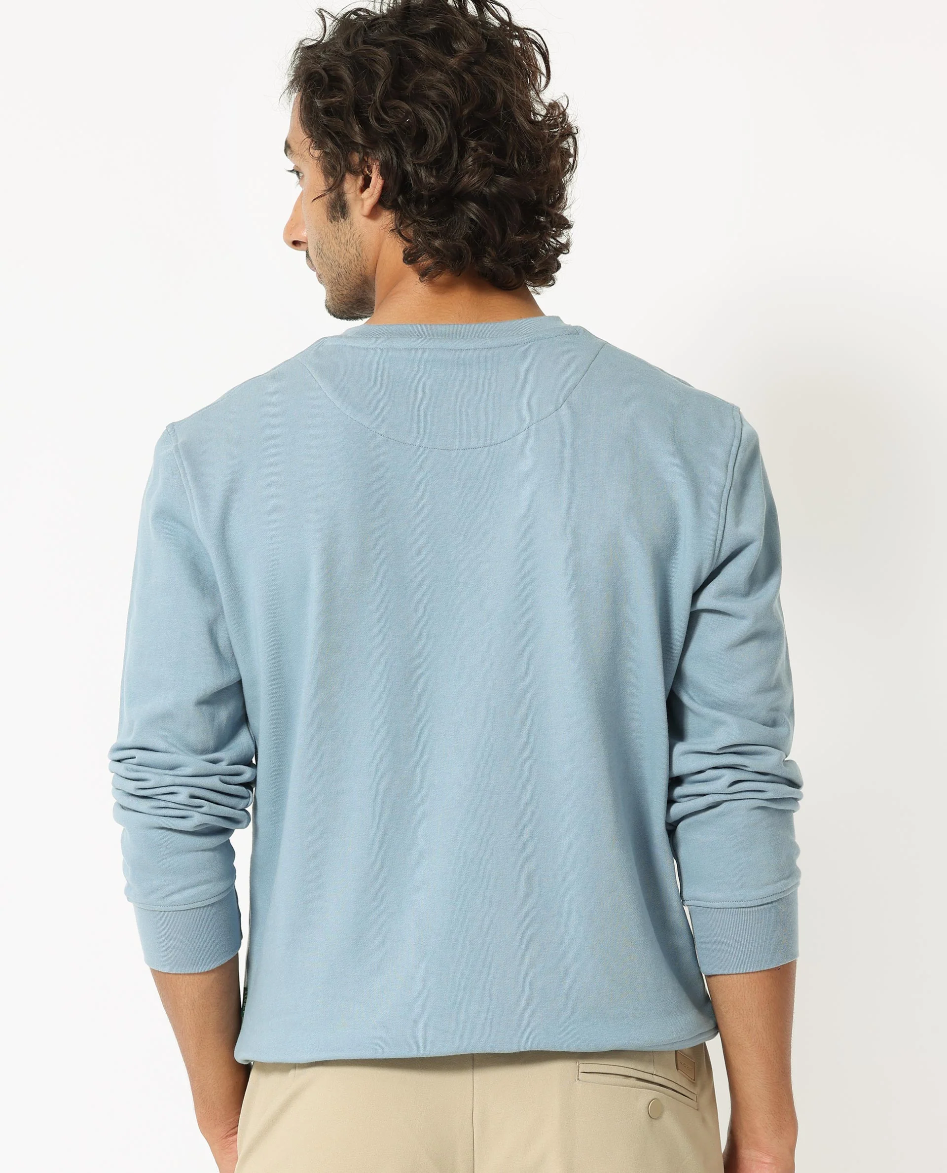Rare Rabbit Men's Privett Blue Cotton Ombre Relaxed Fit Full Sleeve Crew Neck Sweatshirt - Image 9