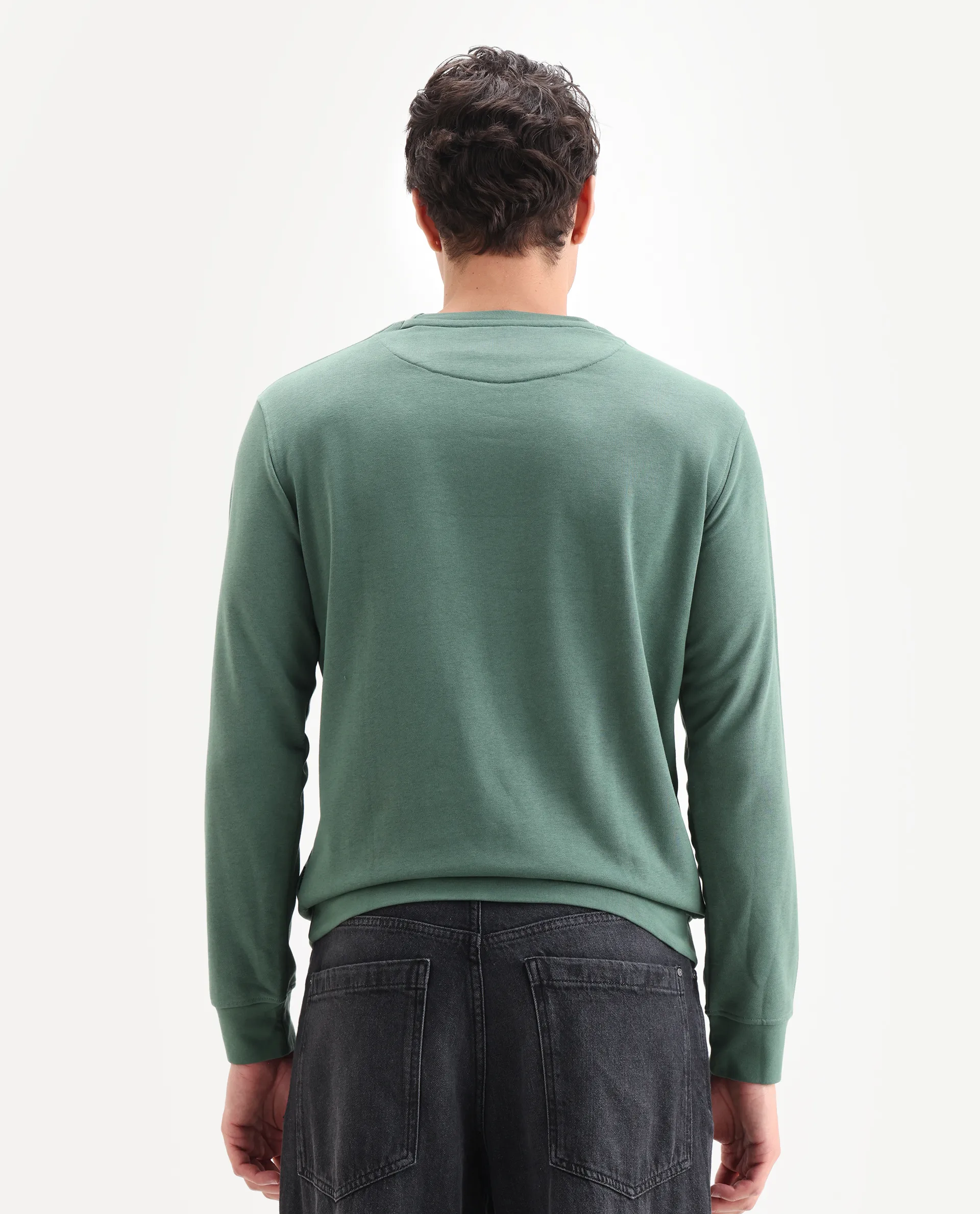 Rare Rabbit Men's Privett Green Cotton Color Block Relaxed Fit Full Sleeve Crew Neck Sweatshirt - Image 7