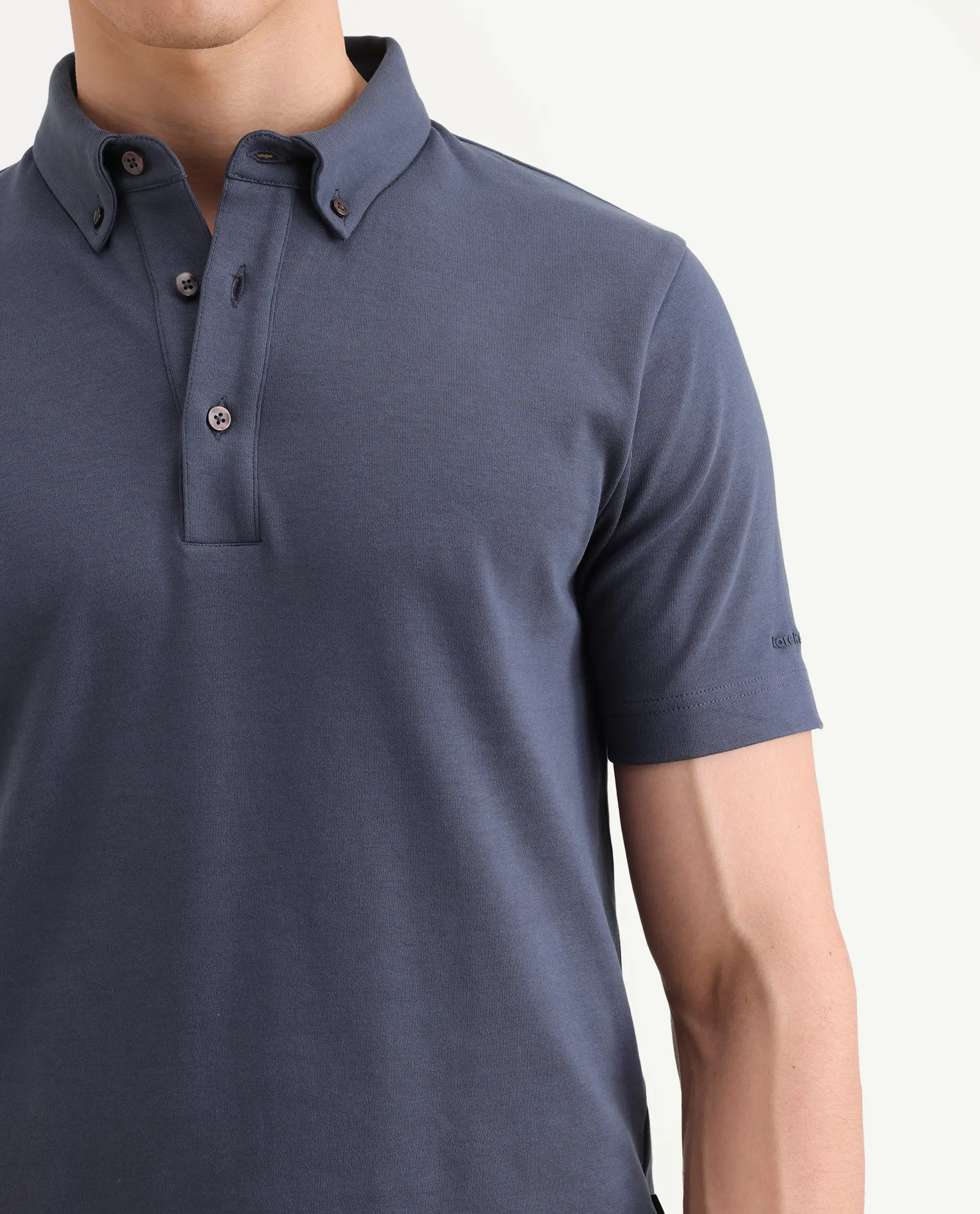 Rare Rabbit Men's Promp Dusky Blue Cotton Blend Fabric Half Sleeve Spread Collar Regular Fit Plain Polo - Image 3