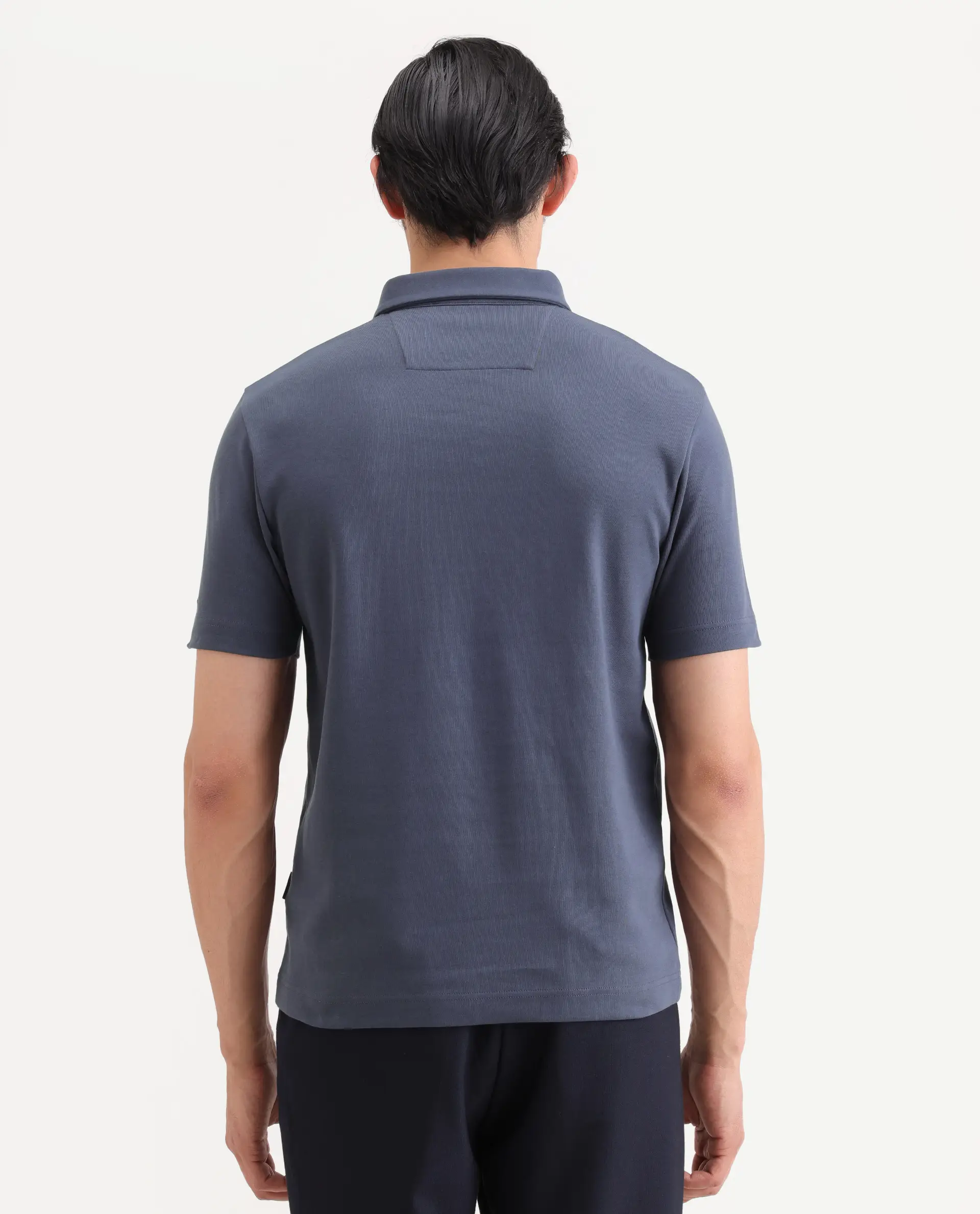 Rare Rabbit Men's Promp Dusky Blue Cotton Blend Fabric Half Sleeve Spread Collar Regular Fit Plain Polo - Image 7