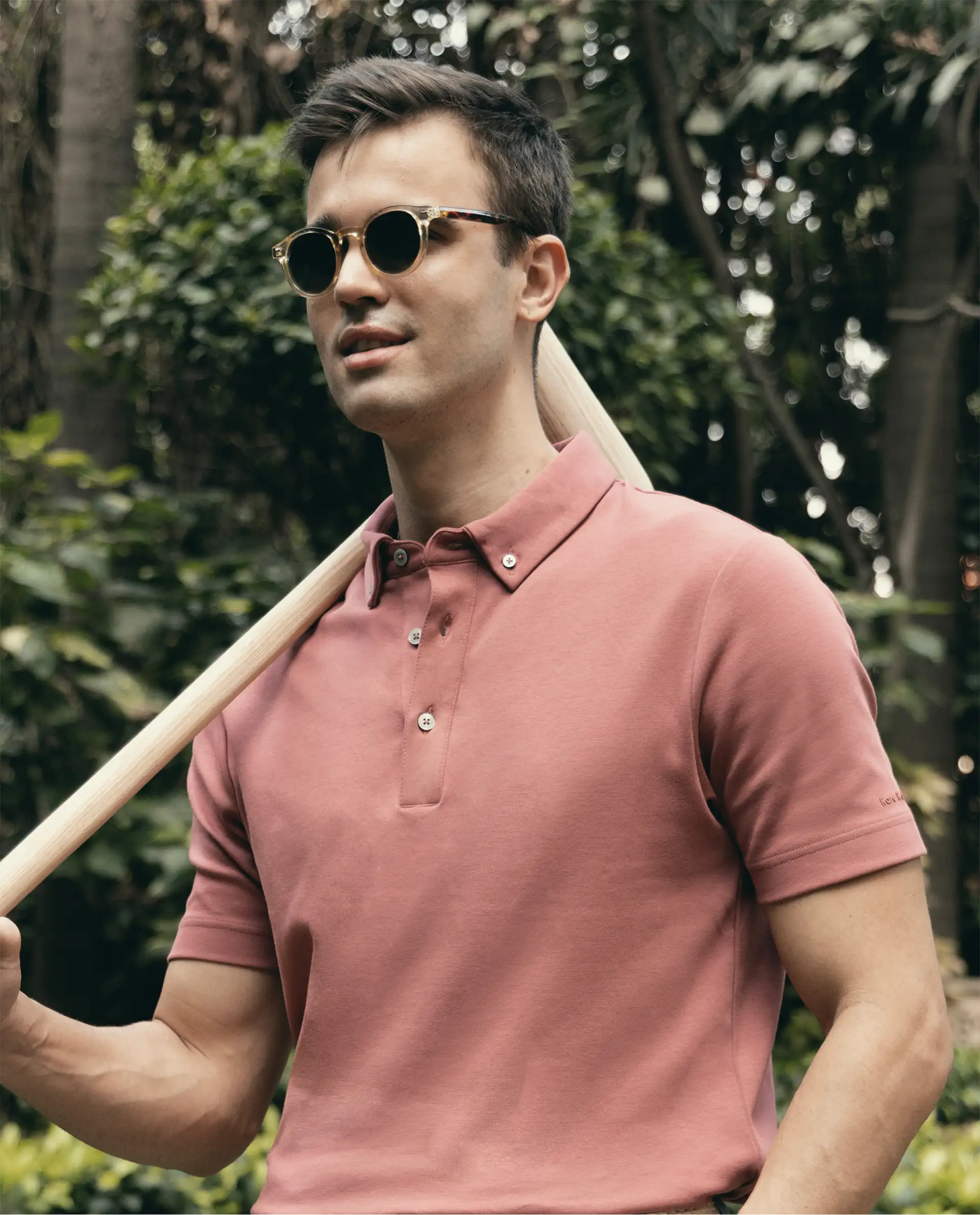 Rare Rabbit Men's Promp Dusky Pink Cotton Blend Fabric Half Sleeve Spread Collar Regular Fit Plain Polo - Image 3