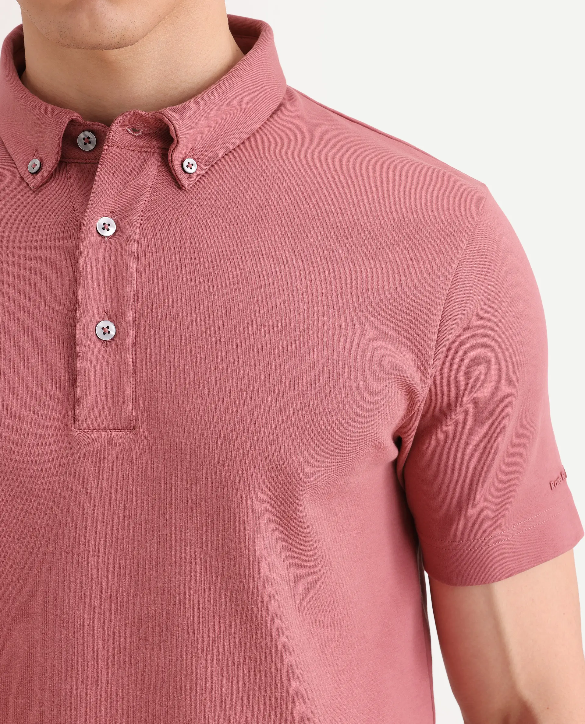 Rare Rabbit Men's Promp Dusky Pink Cotton Blend Fabric Half Sleeve Spread Collar Regular Fit Plain Polo - Image 4