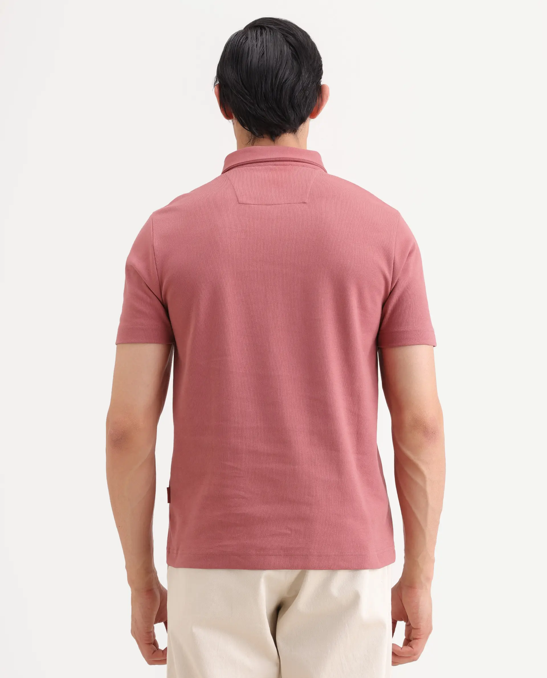 Rare Rabbit Men's Promp Dusky Pink Cotton Blend Fabric Half Sleeve Spread Collar Regular Fit Plain Polo - Image 8