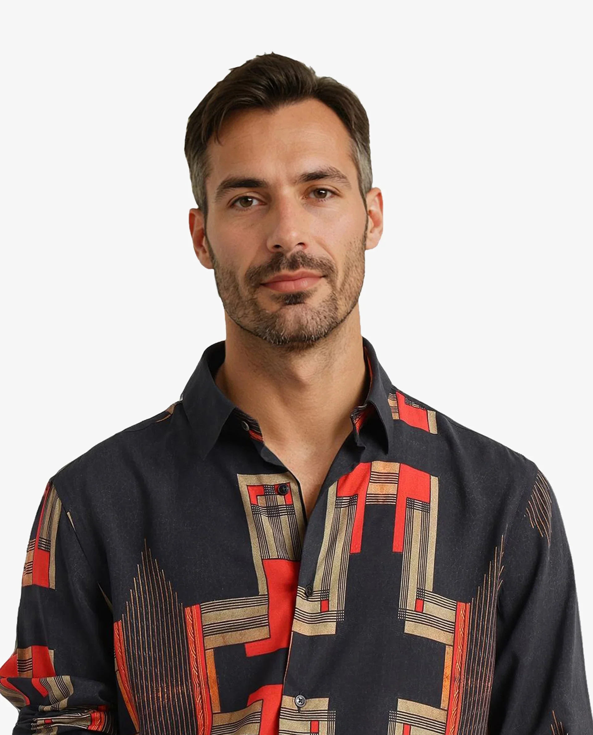 Rare Rabbit Men's Propi Black Cotton Geometric Print Regular Fit Full Sleeve Collared Shirt - Image 2