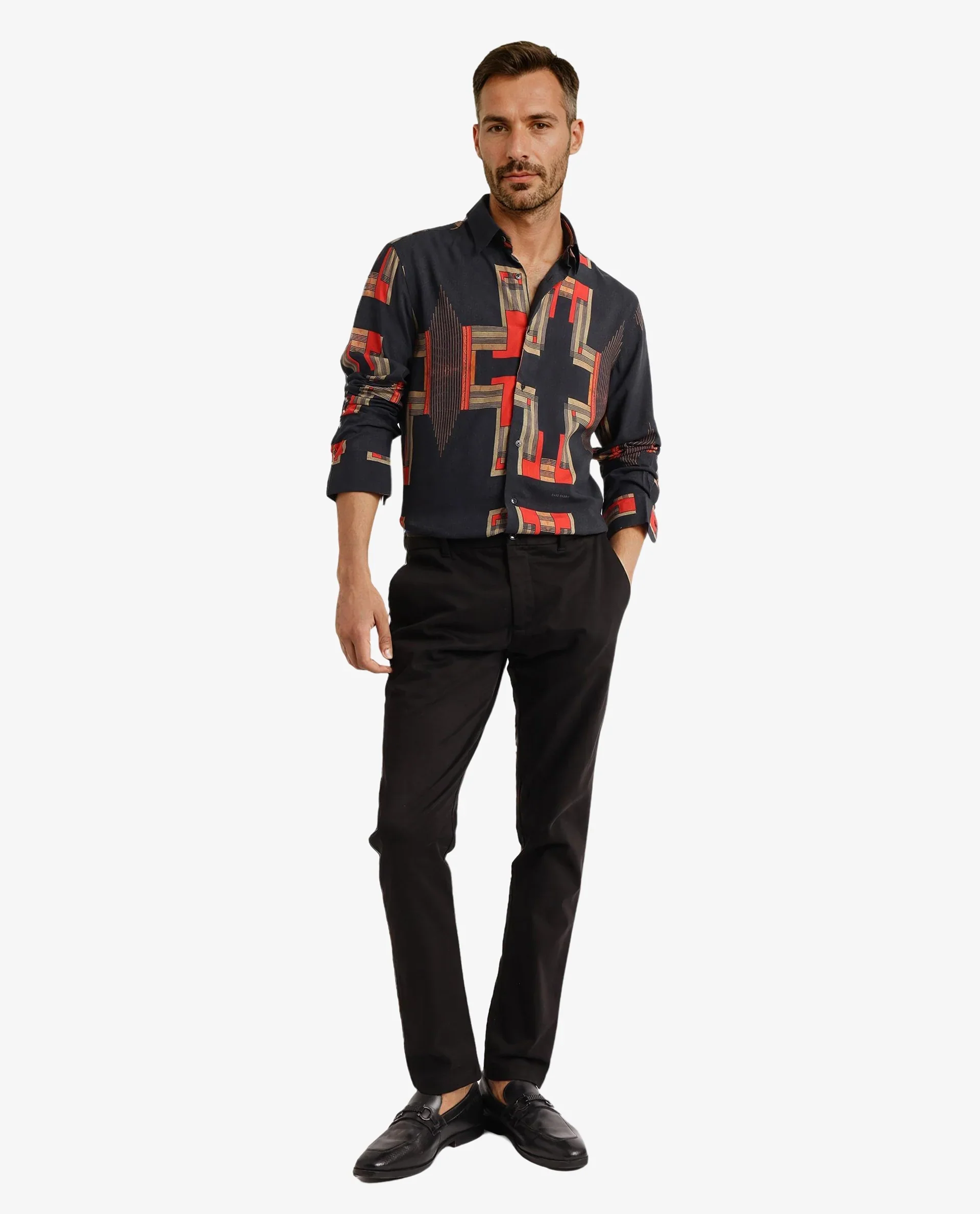 Rare Rabbit Men's Propi Black Cotton Geometric Print Regular Fit Full Sleeve Collared Shirt - Image 4