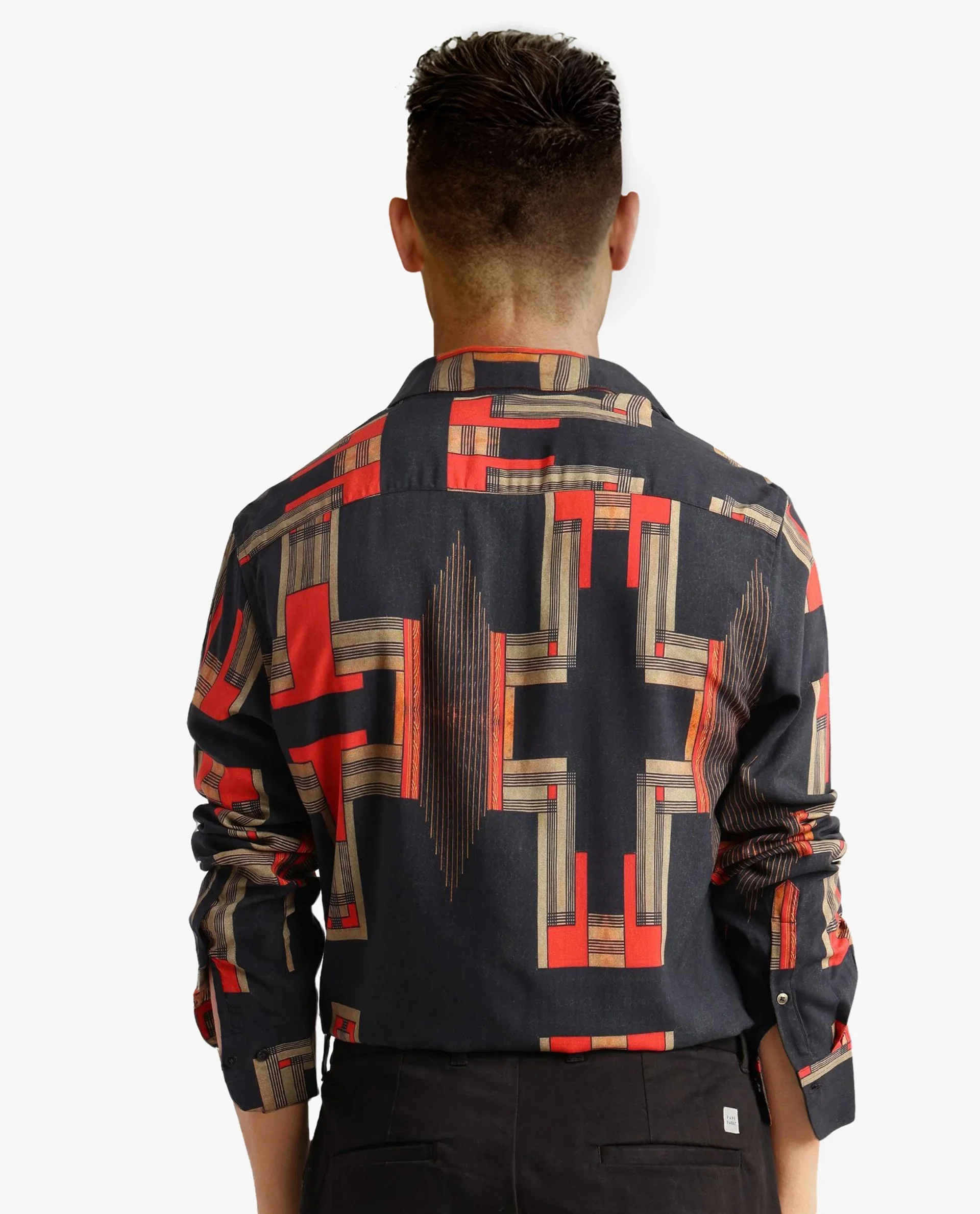 Rare Rabbit Men's Propi Black Cotton Geometric Print Regular Fit Full Sleeve Collared Shirt - Image 5