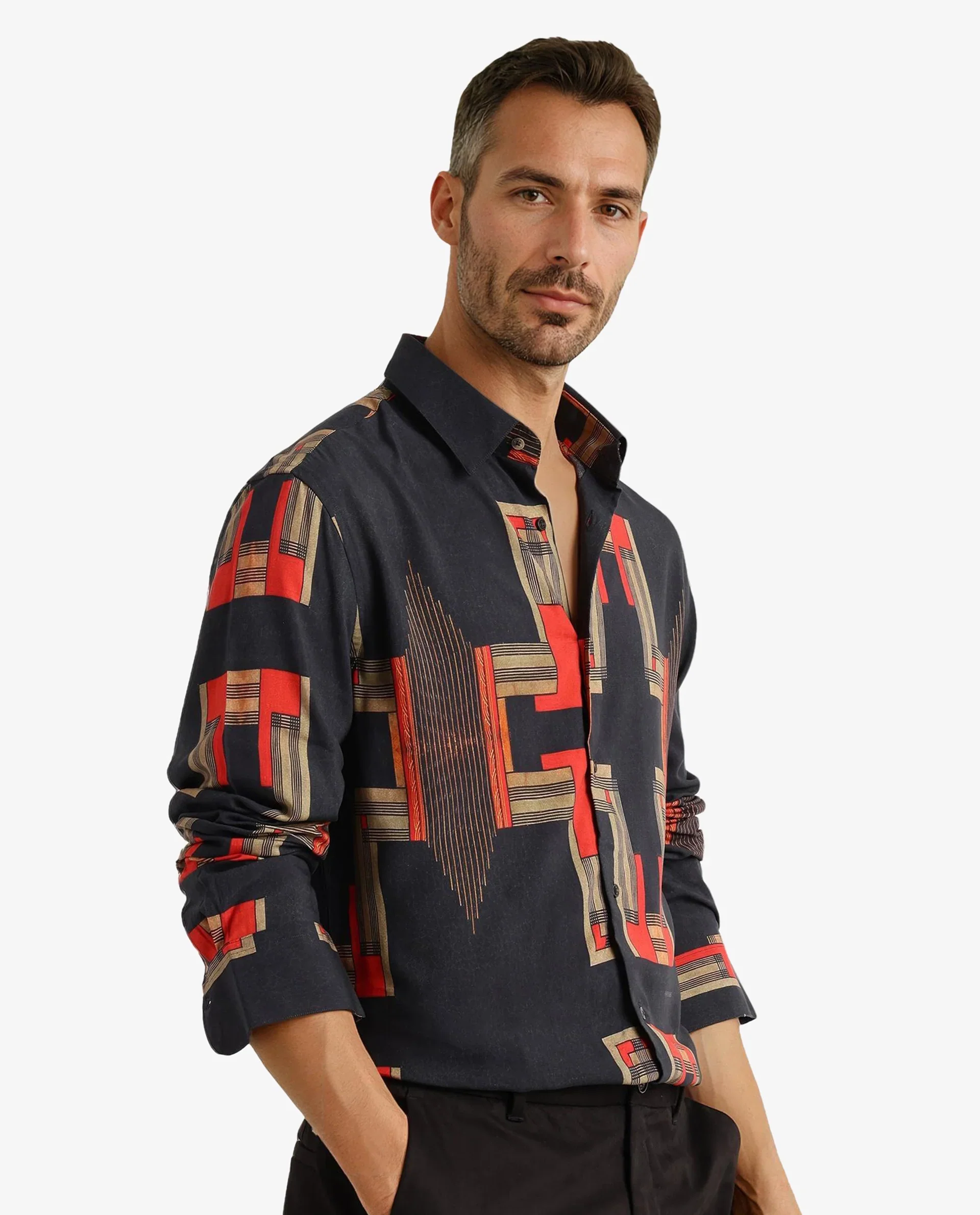 Rare Rabbit Men's Propi Black Cotton Geometric Print Regular Fit Full Sleeve Collared Shirt - Image 6