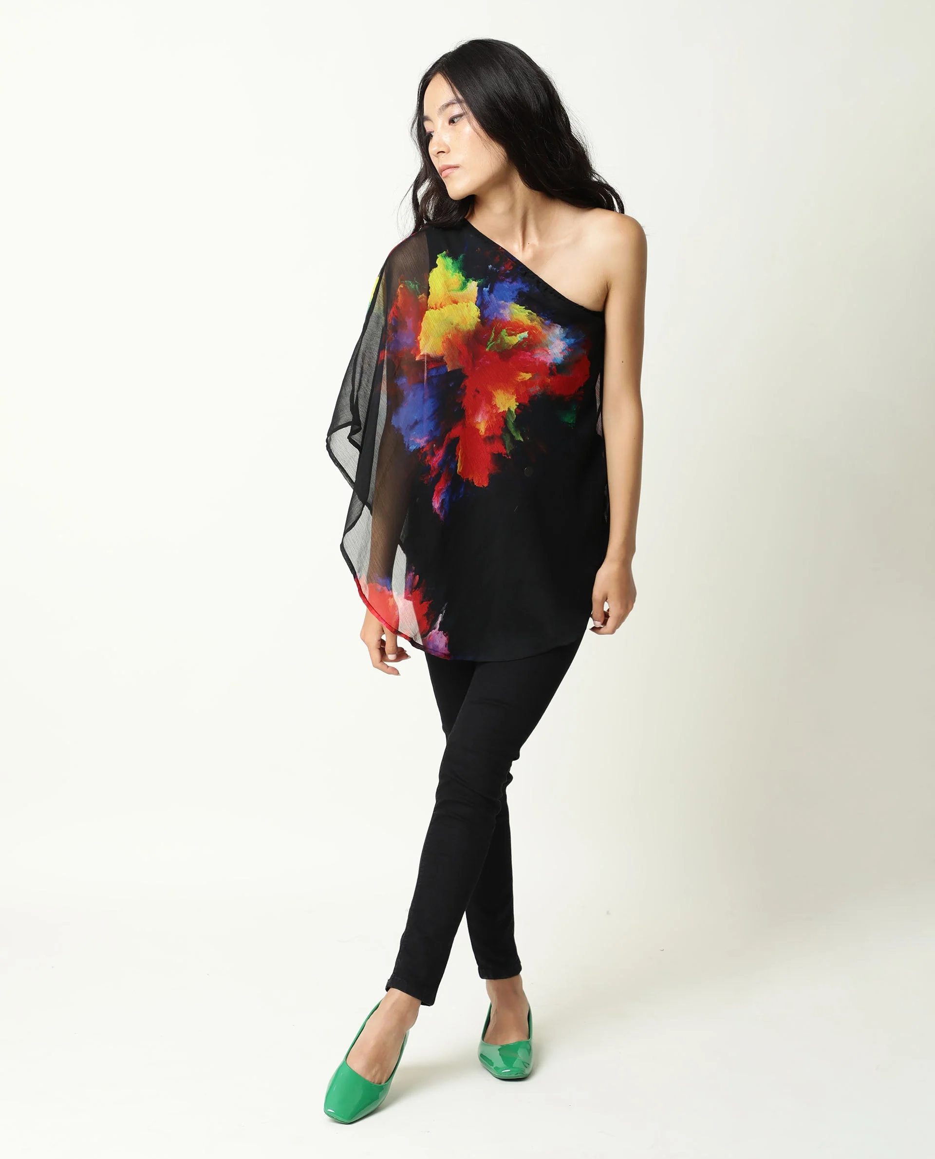 Rareism Women's Propose Black Tube Neck Floral Print Sleeveless Knee Length Regular Fit Top - Image 2
