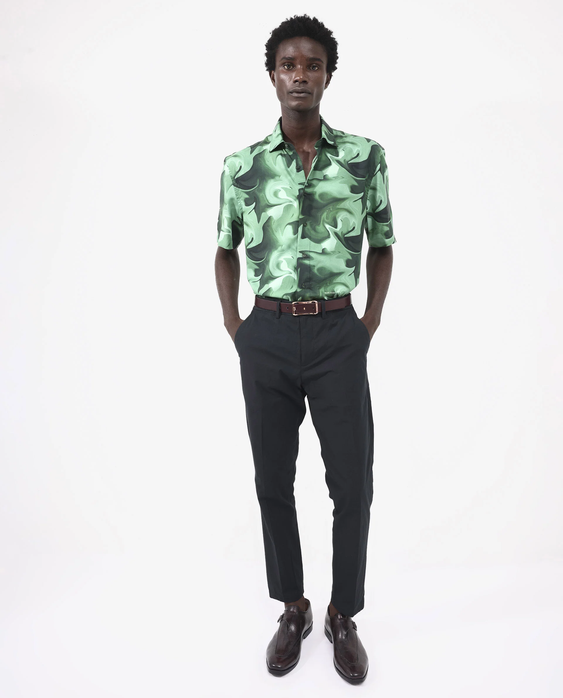 Rare Rabbit Men's Propus Pastel Green Viscose Abstract Print Boxy Fit Half Sleeve Collared Shirt - Image 2