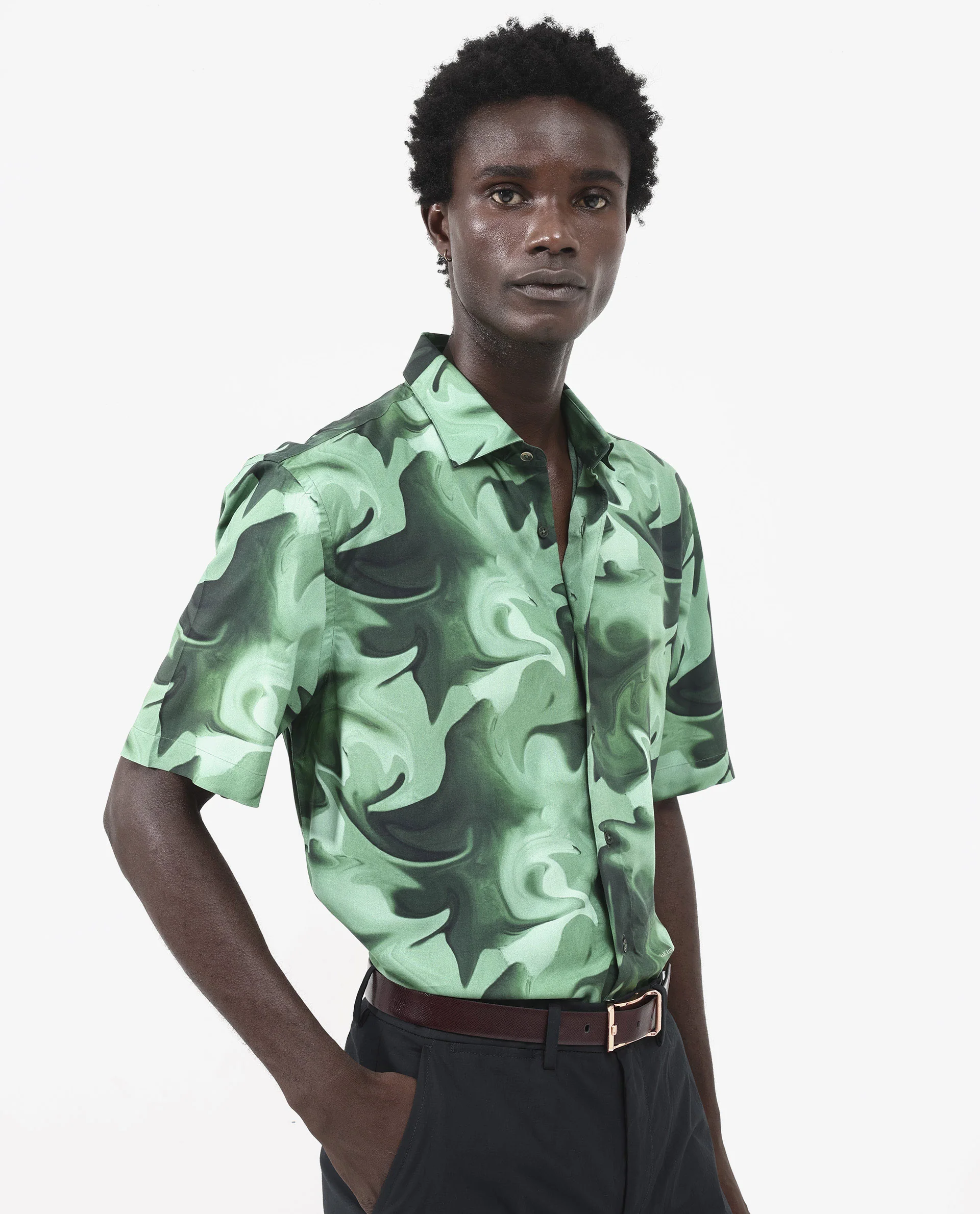 Rare Rabbit Men's Propus Pastel Green Viscose Abstract Print Boxy Fit Half Sleeve Collared Shirt - Image 3